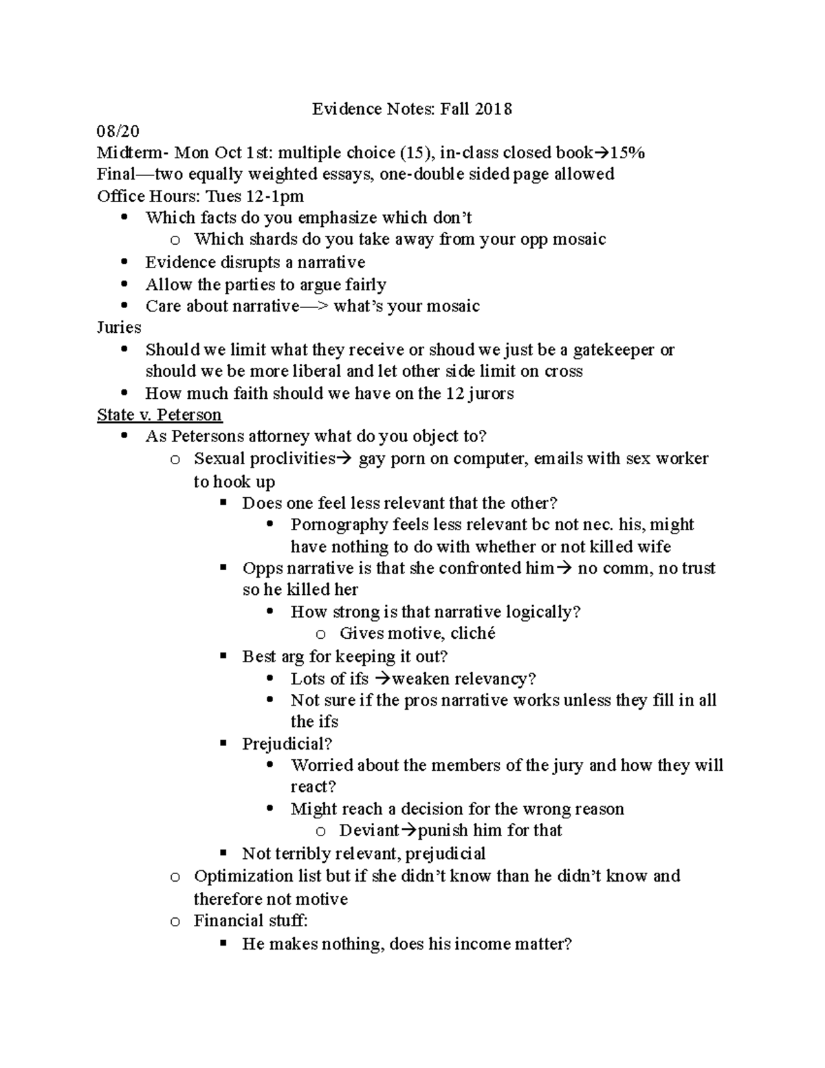 Evidence Notes (Law 101): Fall 2018 Midterm Review Guide - Studocu