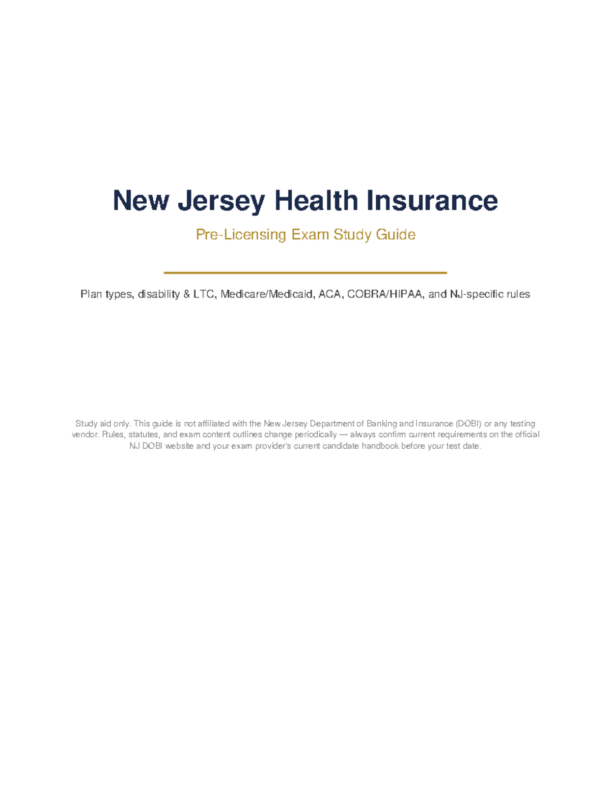 NJ Health Insurance Exam Study Guide: Key Concepts & Rules - Studocu