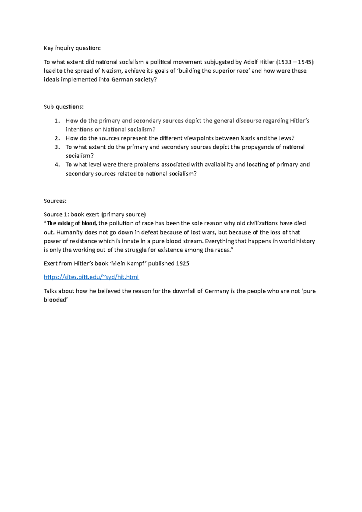 humanities and English analysis notes - Key inquiry question: To what ...