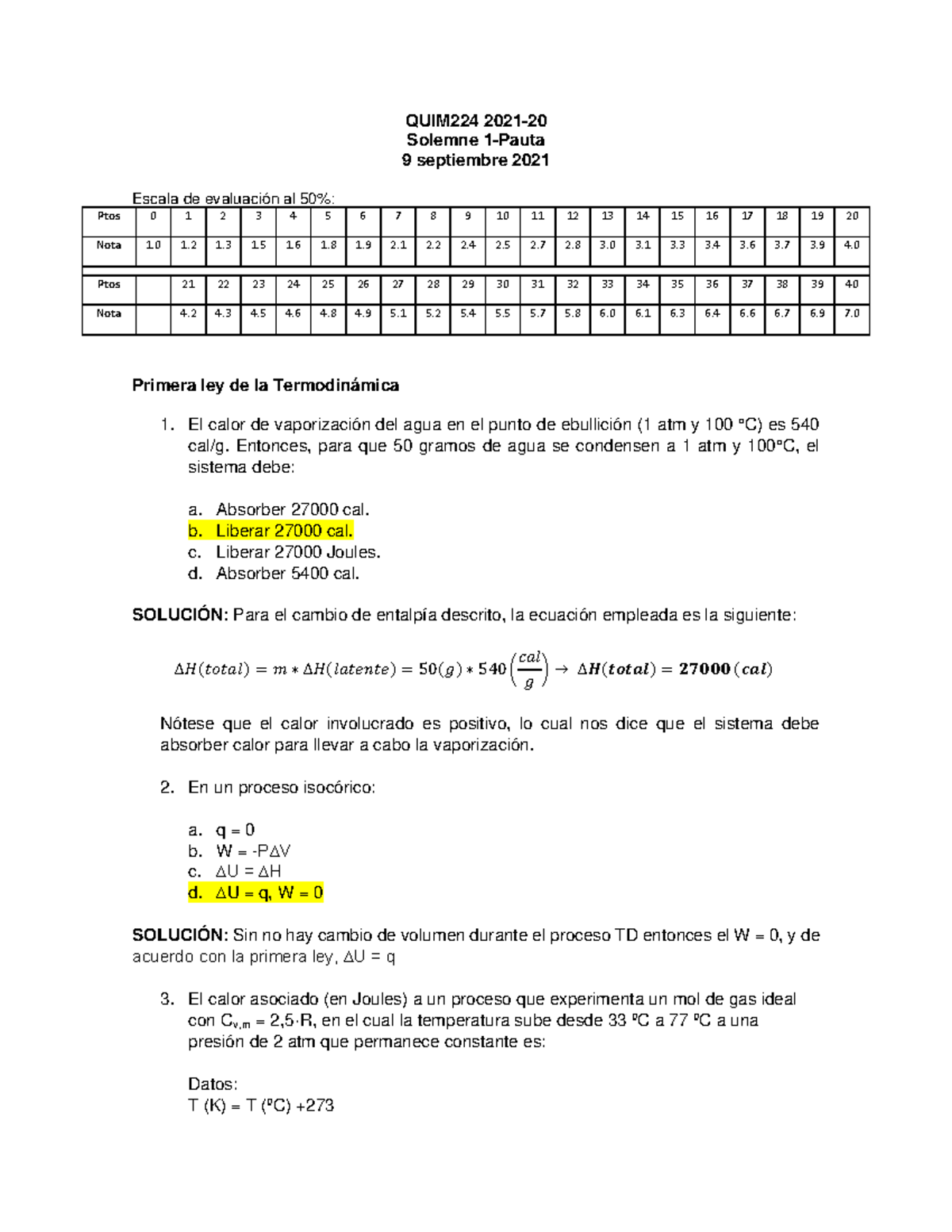 Pauta Solemne 1 QUIM224 - Fisicoquímica 2021 - Document Preview