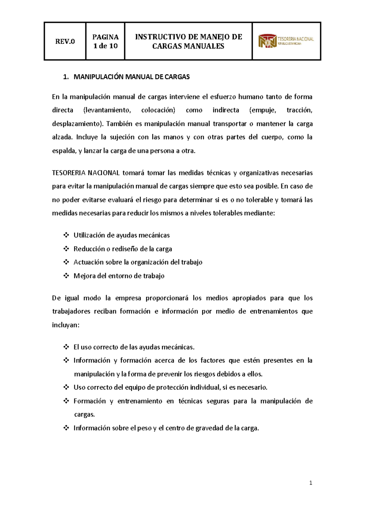 Instructivo de Manejo de Cargas Manuales - REV.0 - Studocu
