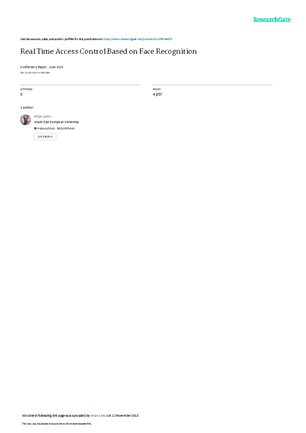 Real Time Facial Recognition Access Control System - 1667IAE0615004 ...