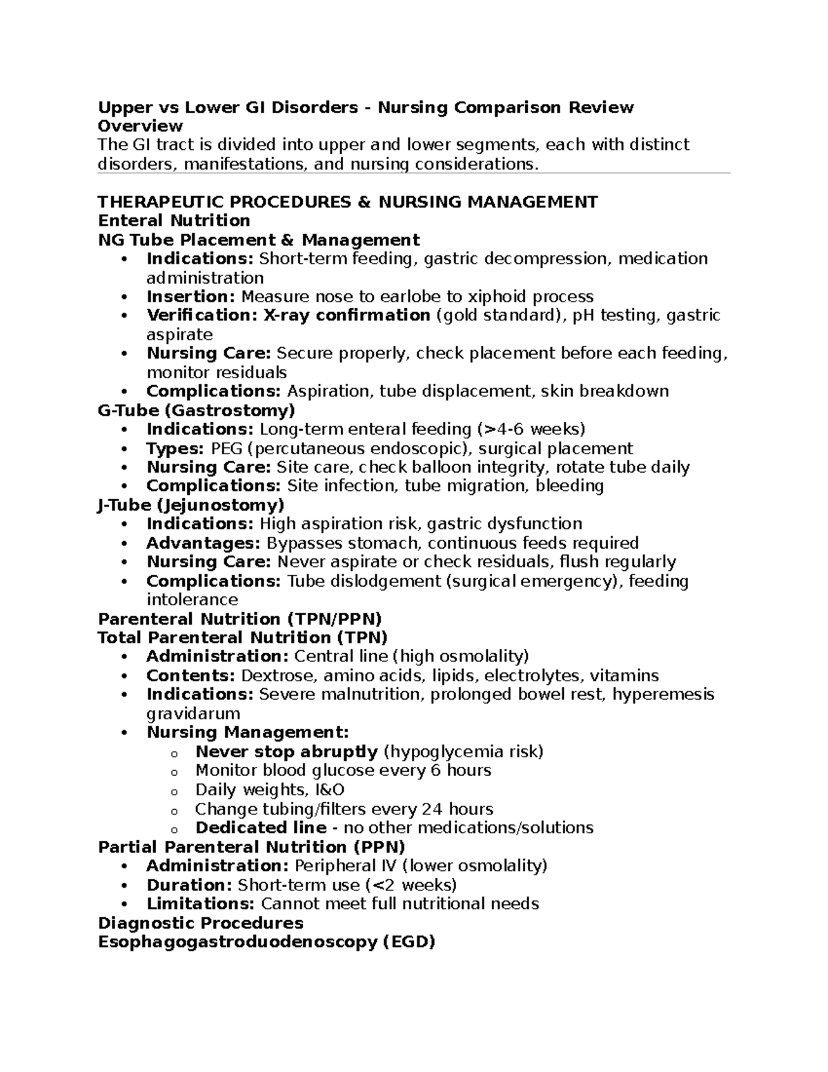Upper vs Lower GI Disorders Nursing Comparison Review Guide - Studocu