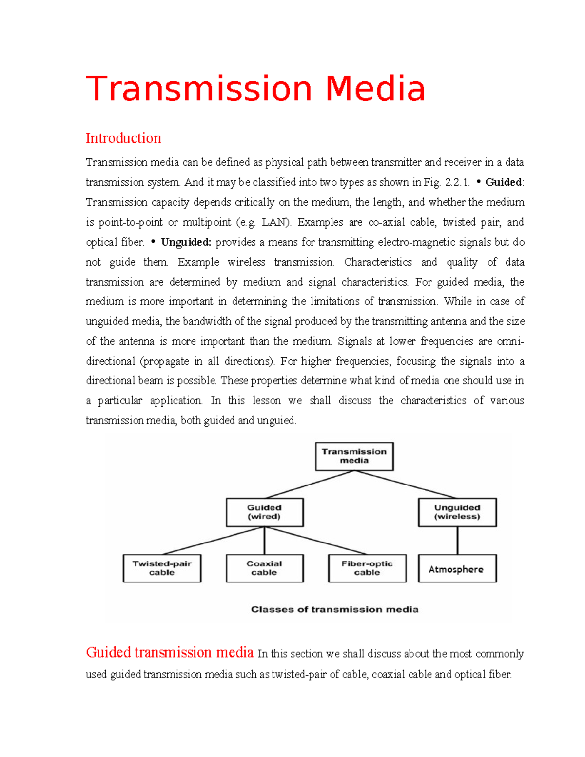 Transmission Media Overview: Guided vs. Unguided Types - Studocu
