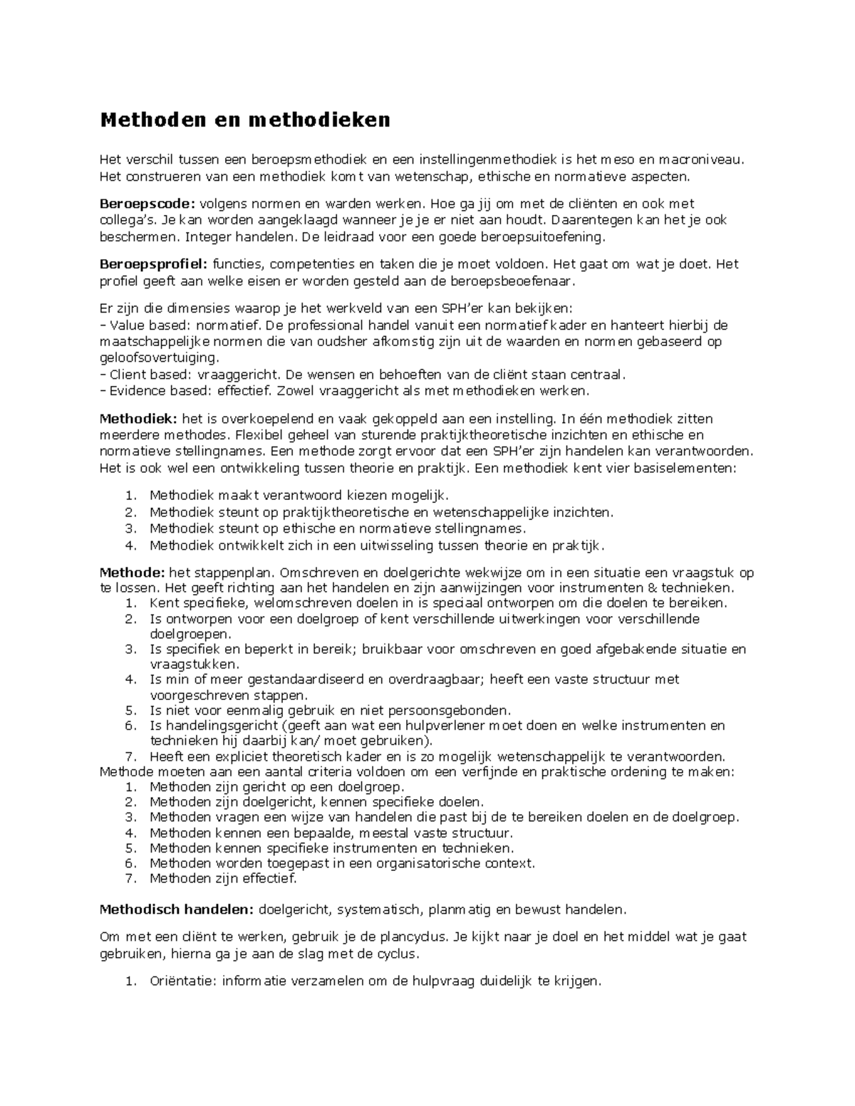 M&M - Samenvatting Methodieken en Hulpverlening in SPH - Studeersnel