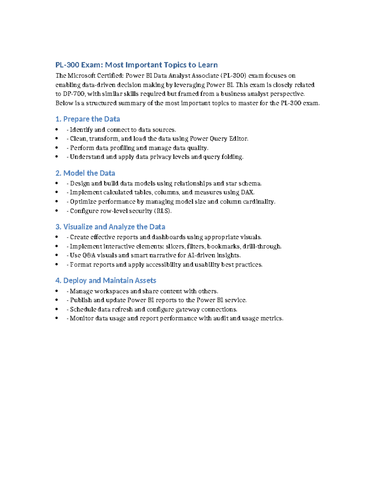 PL-300 Final Exam: Key Topics for Power BI Data Analyst - Studocu