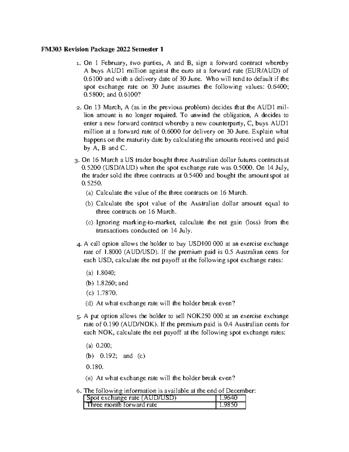 FM303 Revision Package: Key Questions for Semester 1 Exam Prep - Studocu