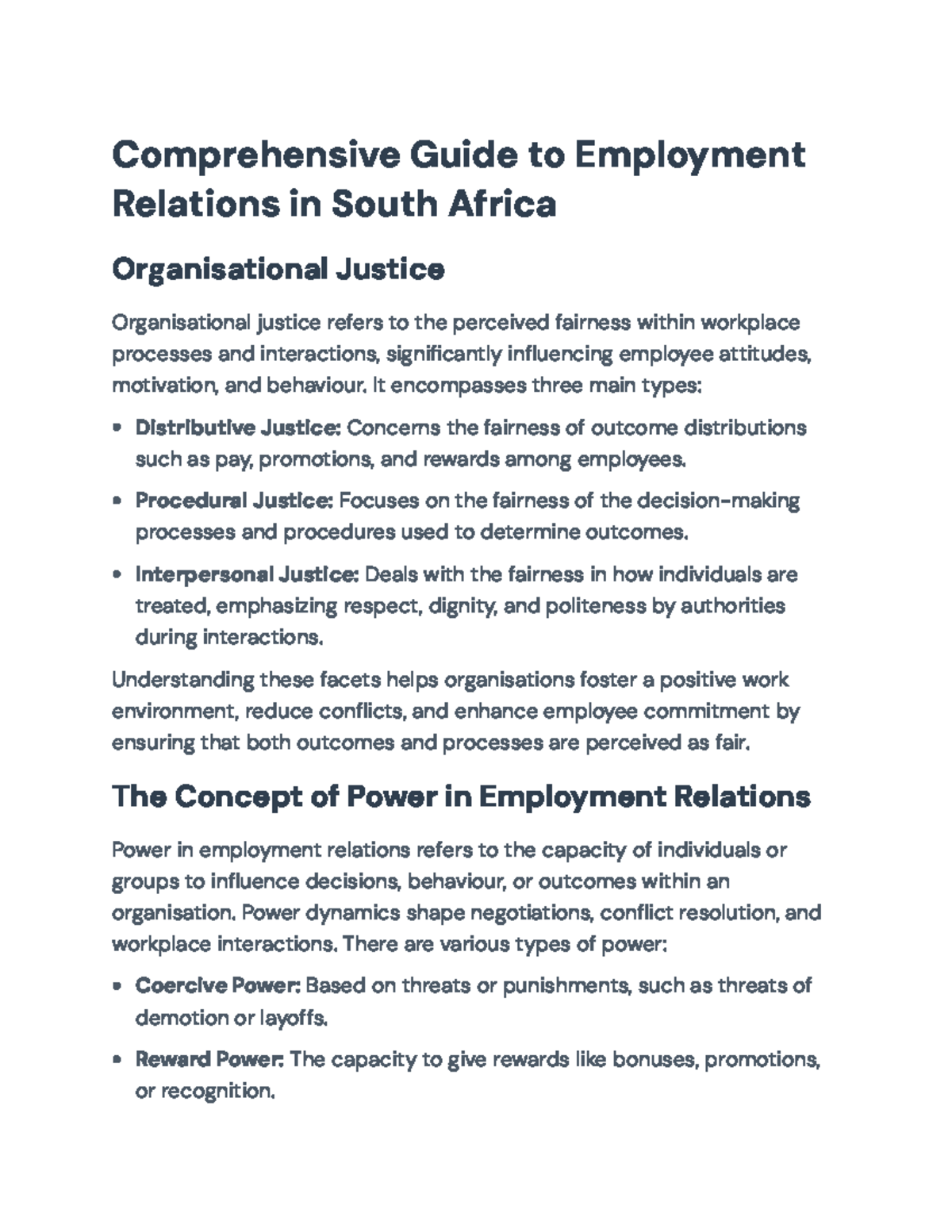Comprehensive Overview of Employment Relations in South Africa - Studocu