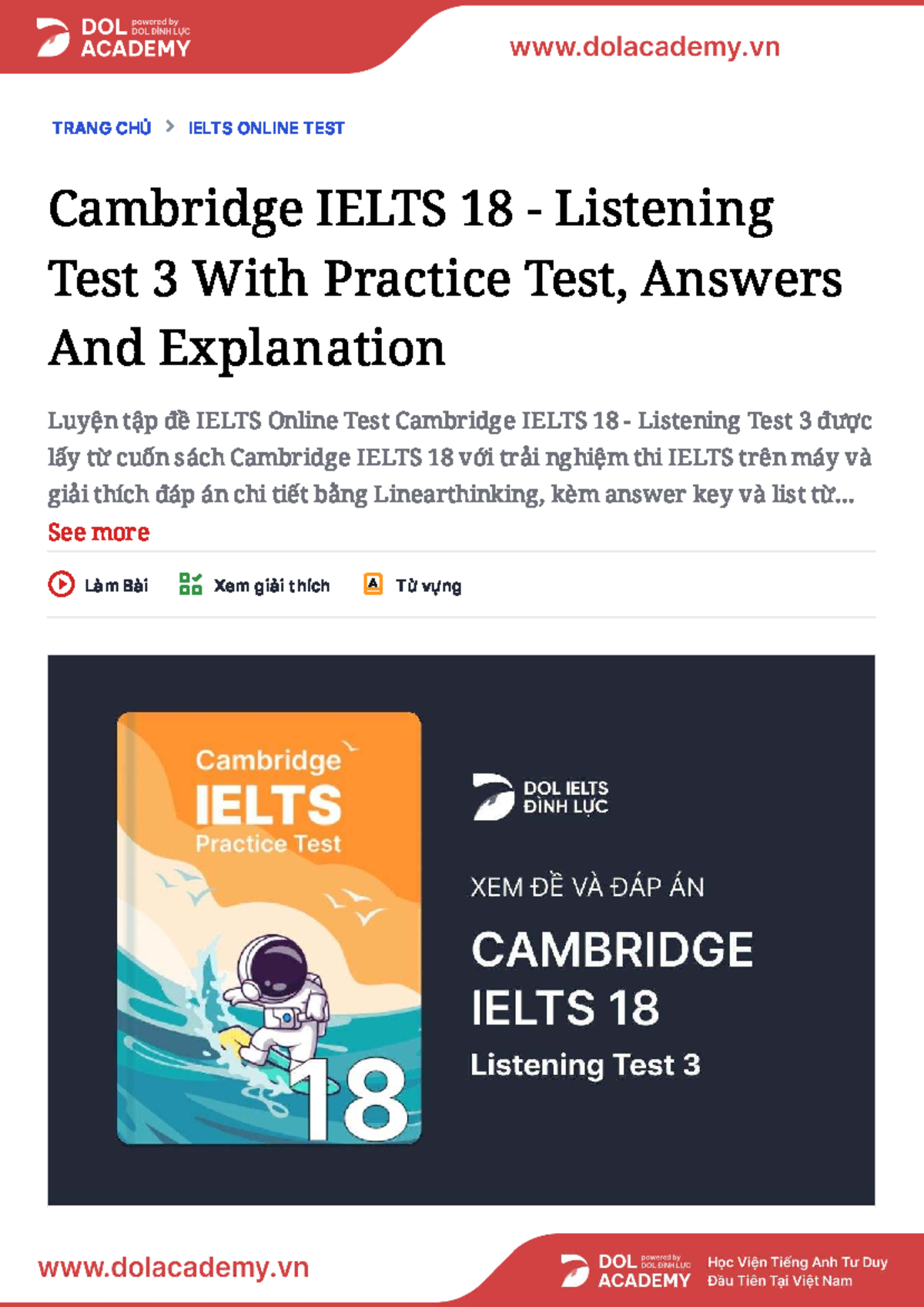 CAM 18 - IELTS Listening Test 3: Practice, Answers & Explanations - Studocu