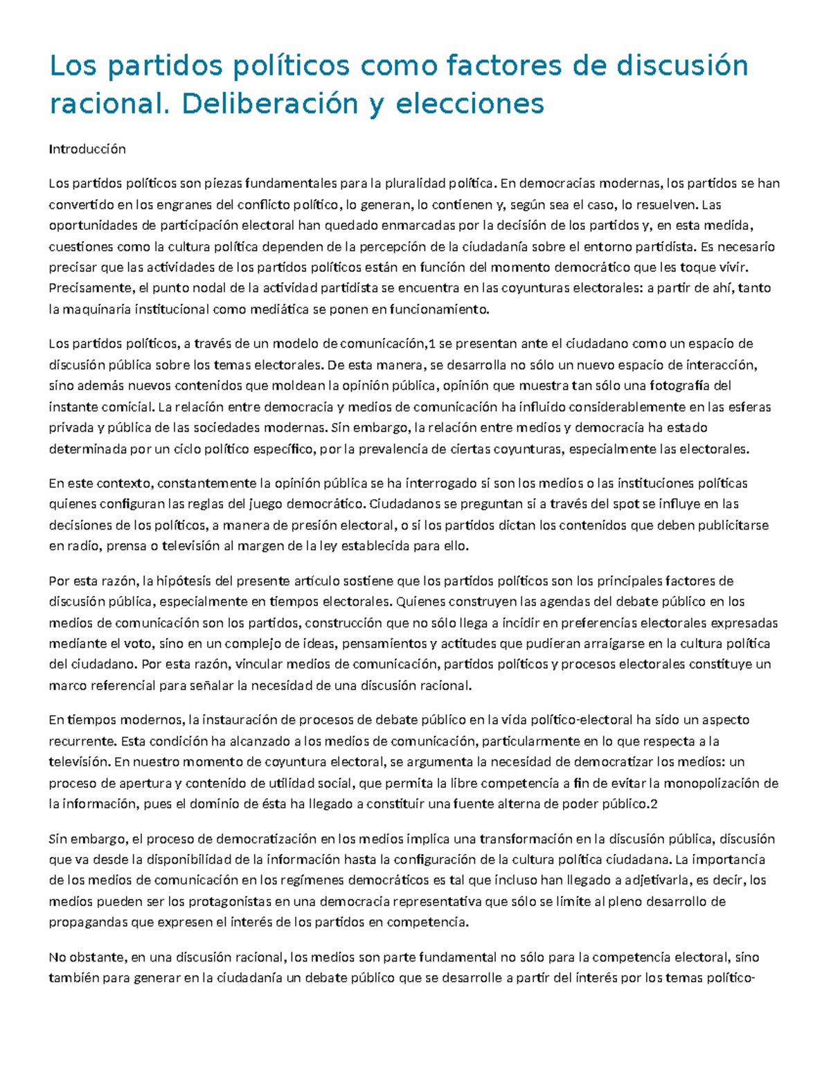 Los partidos políticos como factores de discusión racional ...