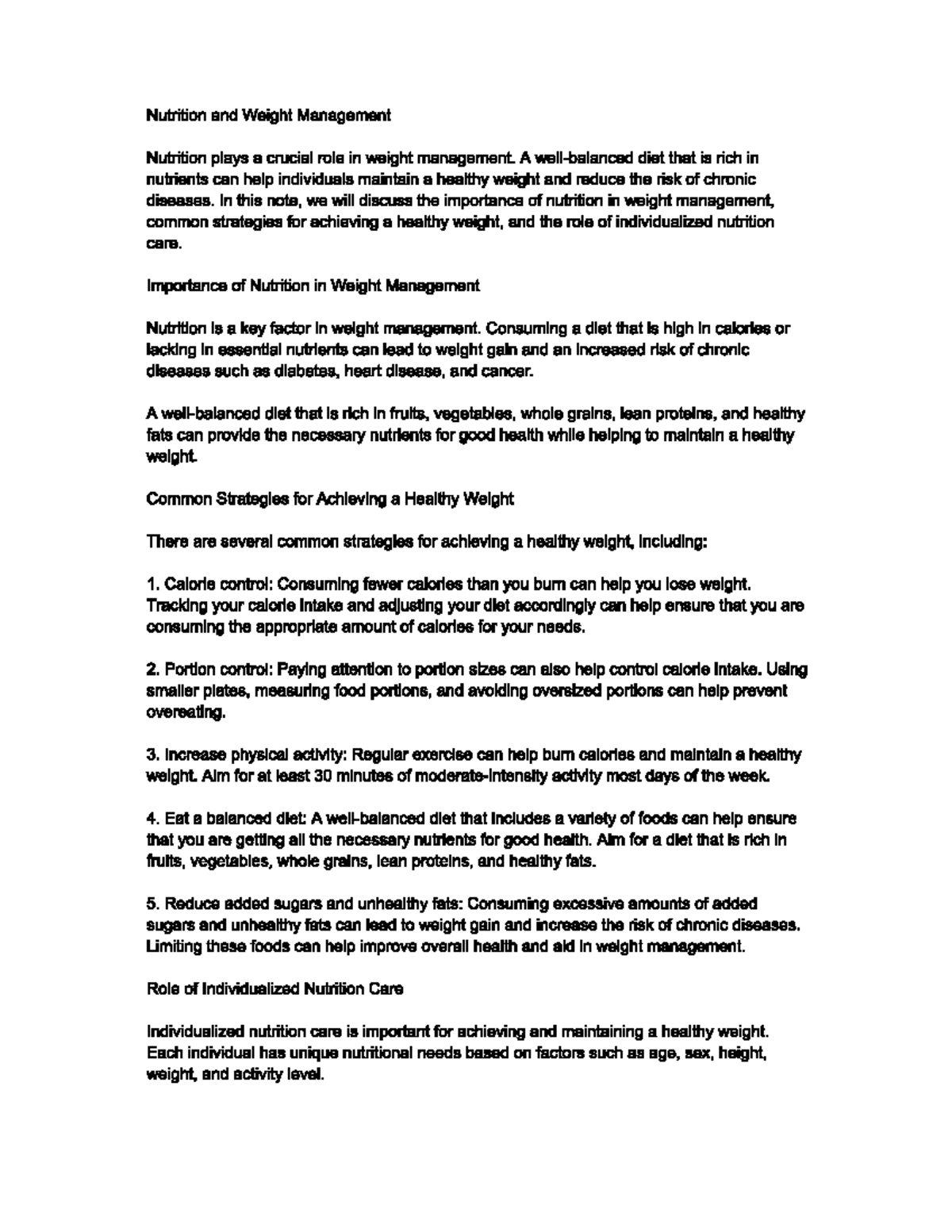 Nutrition and Weight Management - HNSC1210 - Studocu