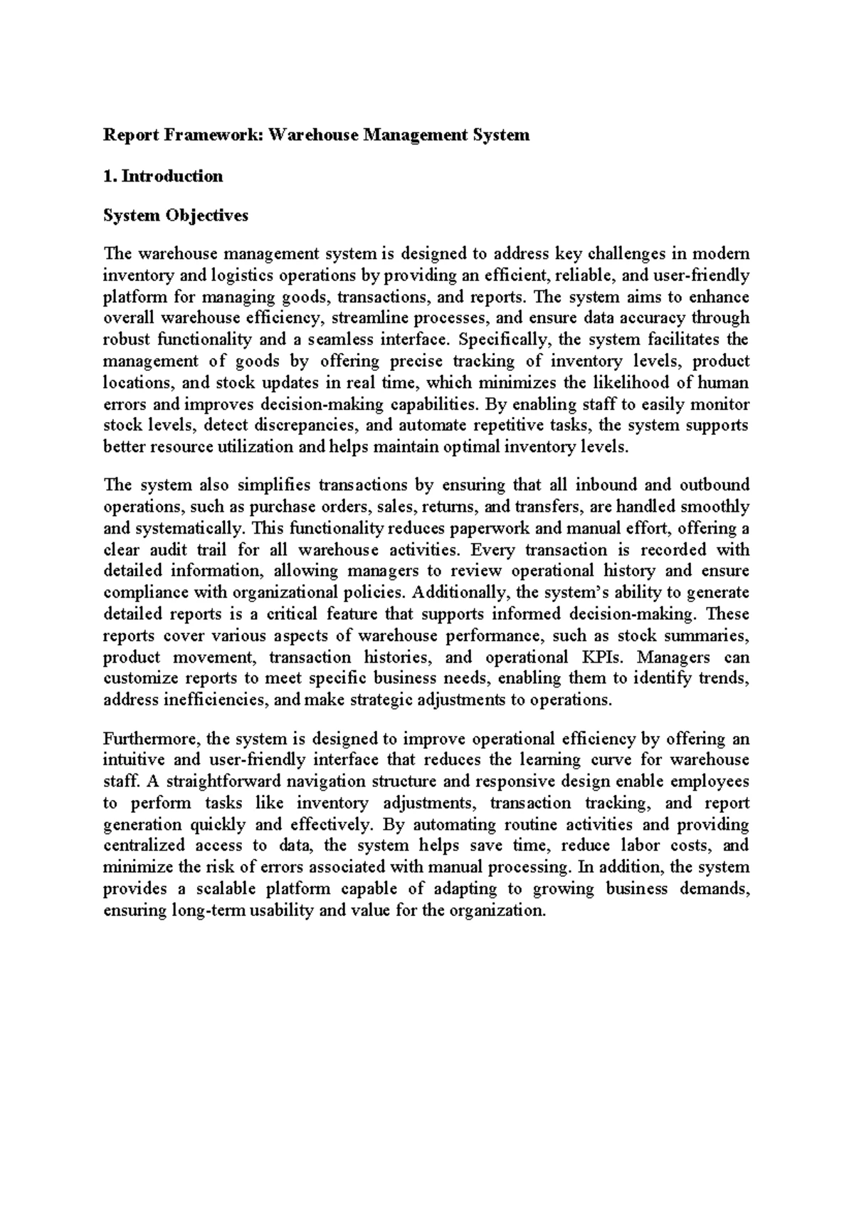 Warehouse Management System Report - VNUIS 21070172 - Studocu