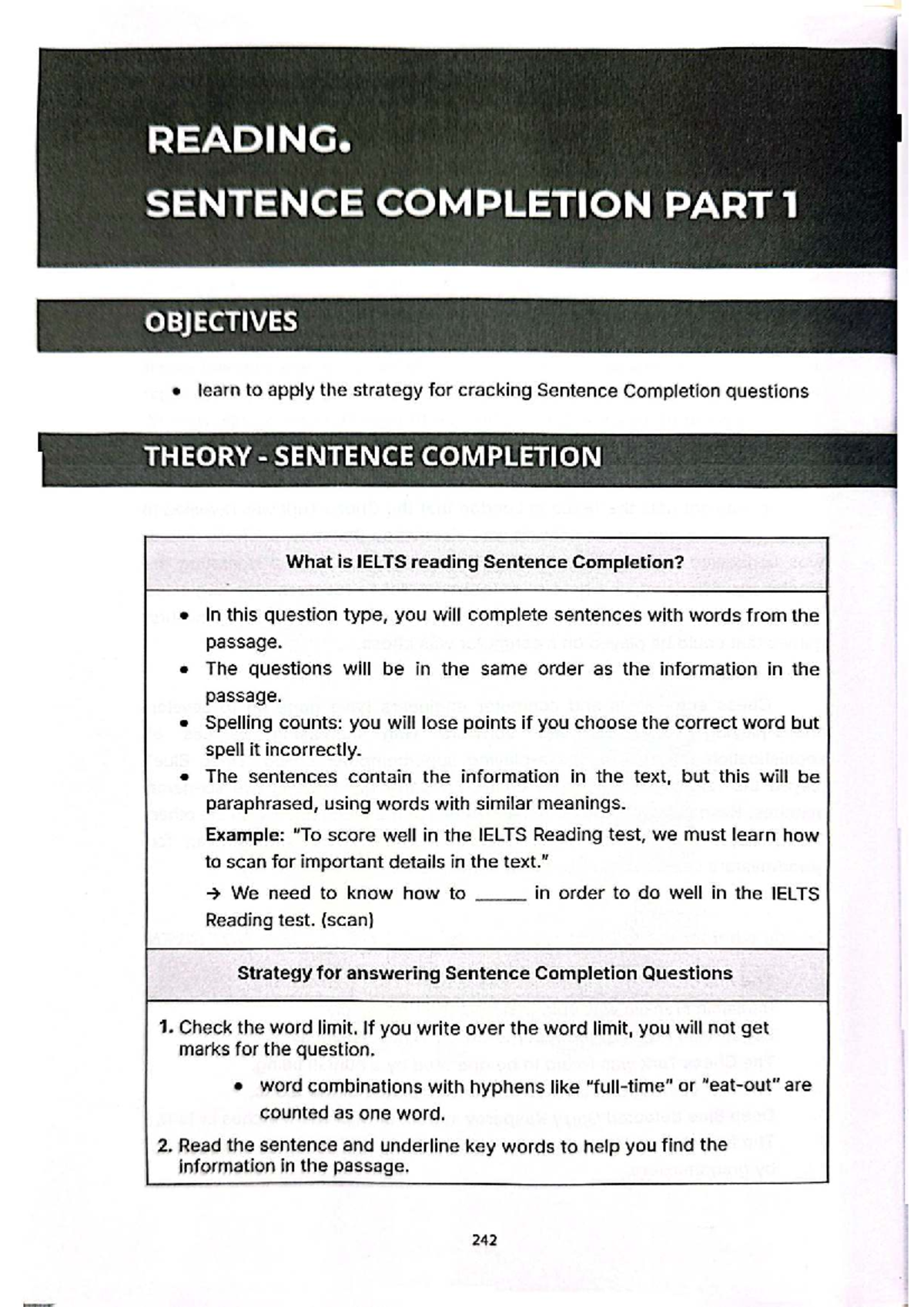 IELTS Reading Strategies: Sentence Completion & Vocabulary Skills - Studocu