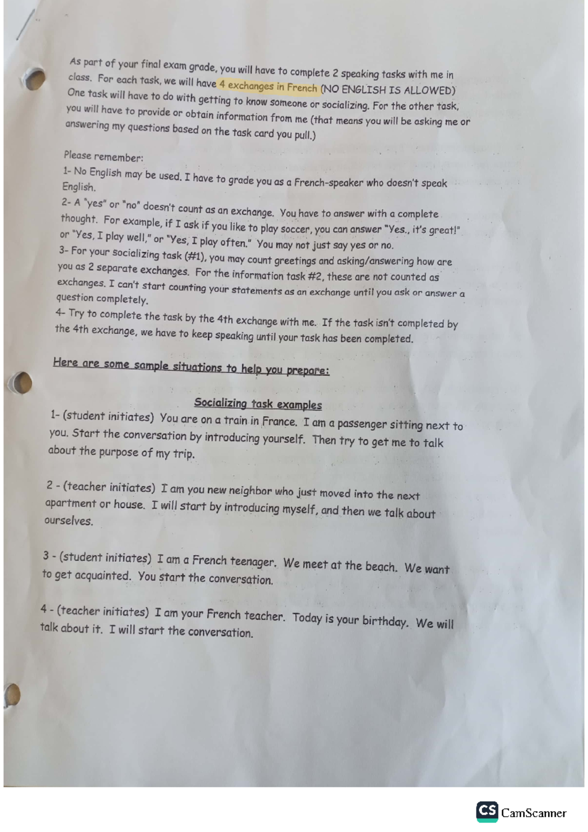CS Speaking Task Guidelines: Final Exam Preparation - Studocu