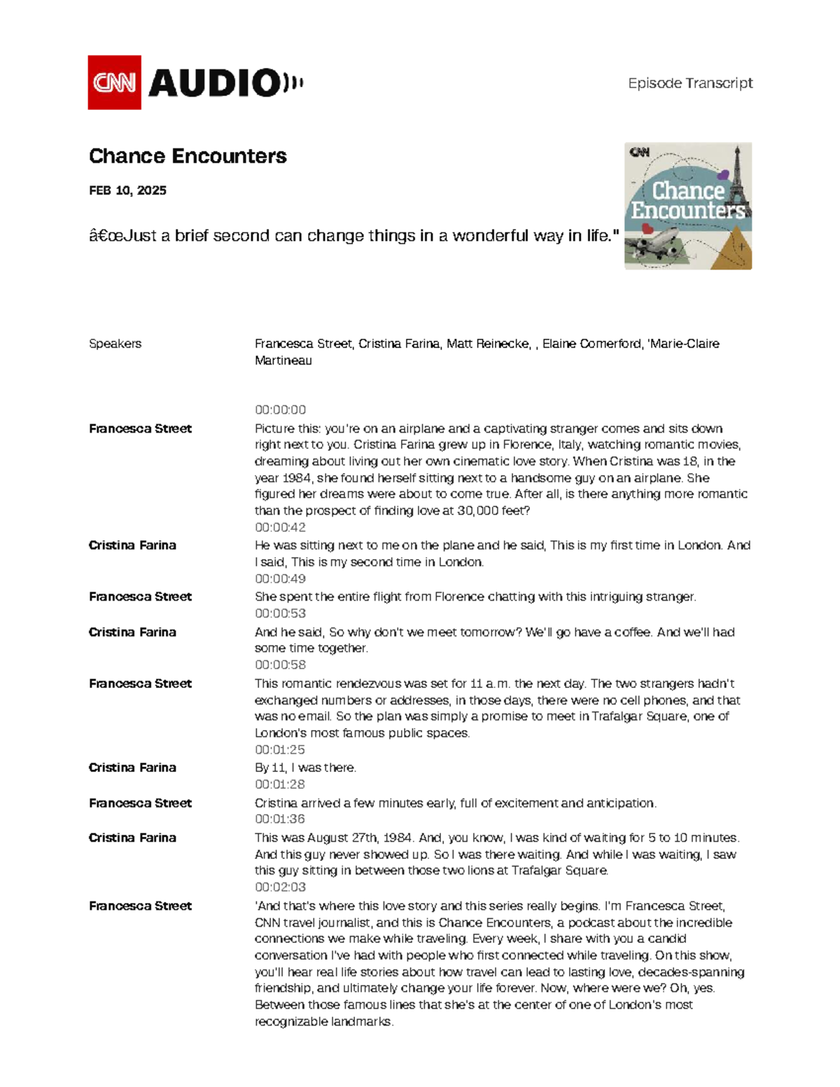 Chance encounters: Episode transcript FEB 10, 2025 - Studocu