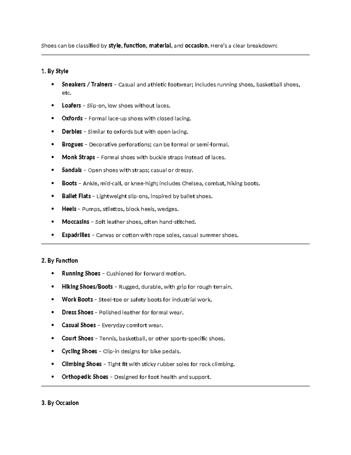 Classification of Shoes by Style, Function, Material, and Occasion ...