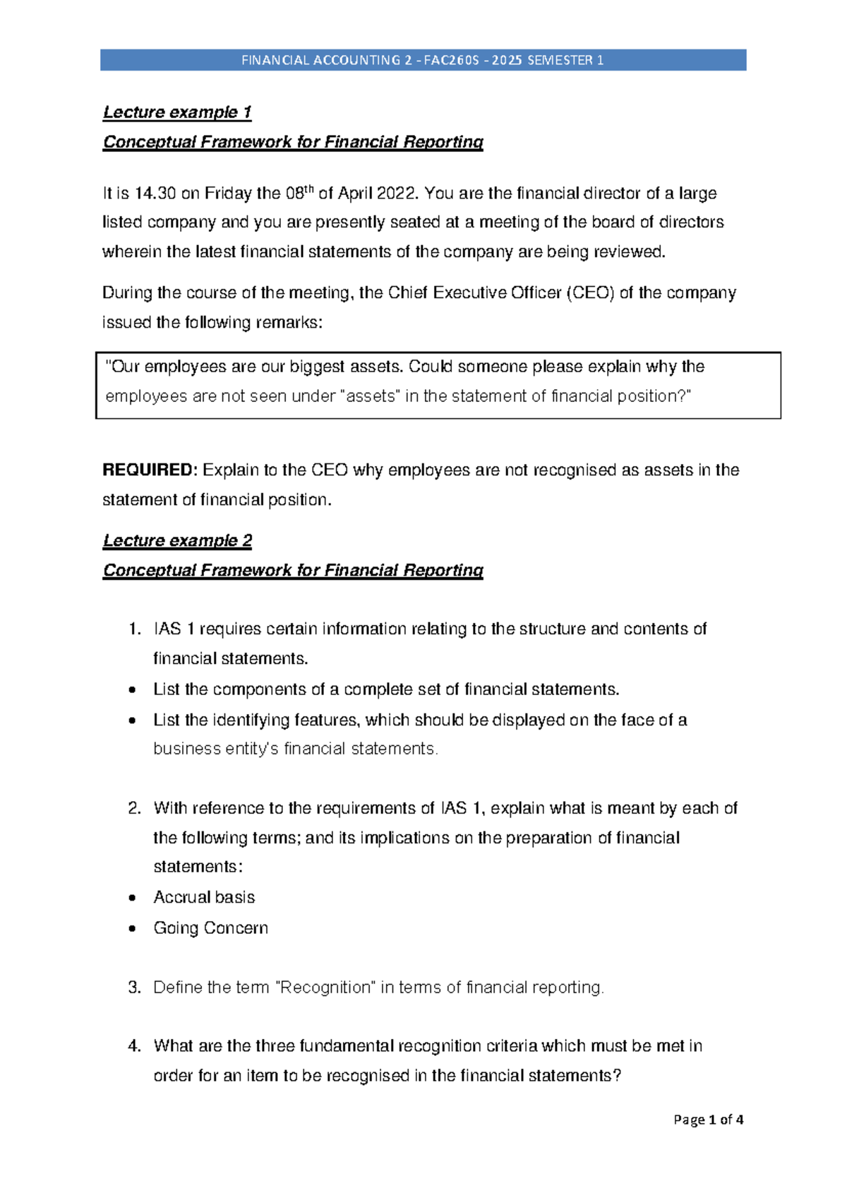 FINANCIAL ACCOUNTING 2 FAC260S 2025 SEM 1 Lecture Notes on Reporting ...