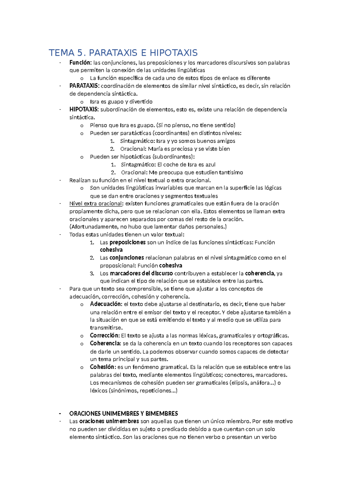 Parataxis E Hipotaxis Traducción e Interpretación 1º - TEMA 5 ...