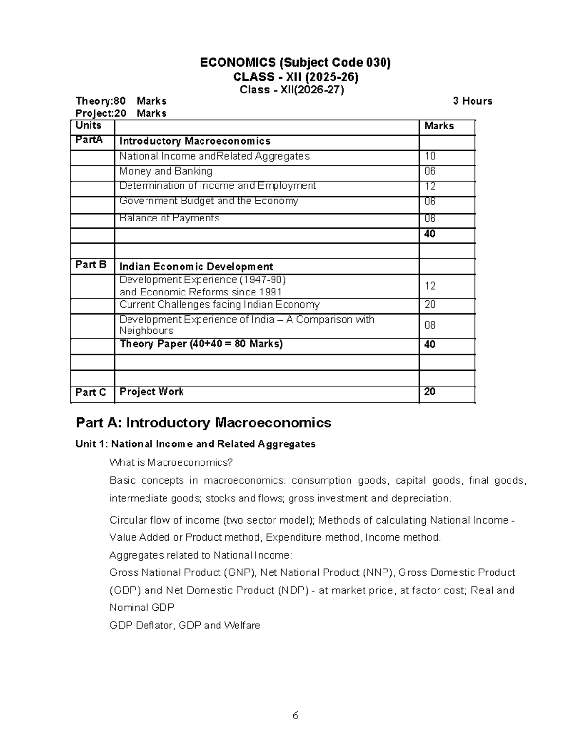 Economics Syllabus 2026-27 (Subject Code 030) for Class XI - Studocu