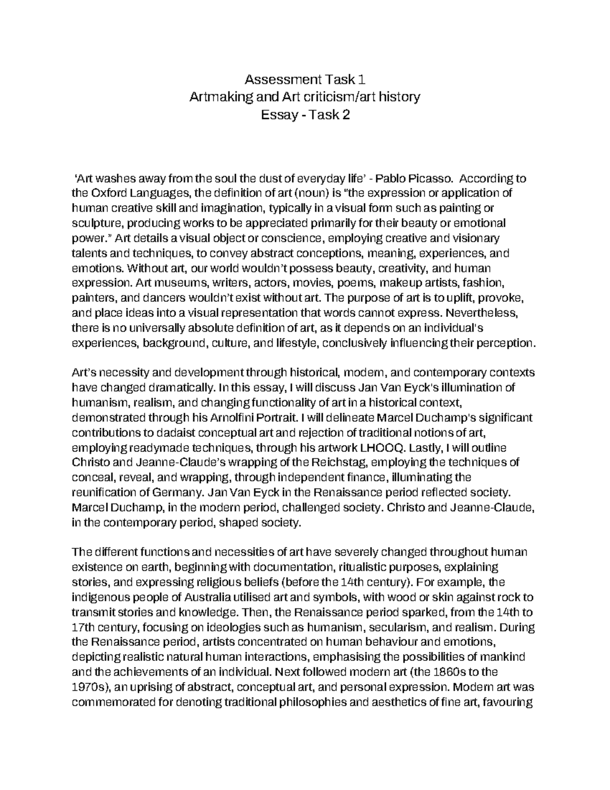 VA Essay - Artmaking & History: Examining Contexts & Examples - Studocu