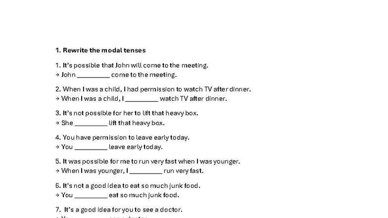Rewrite of Modal Tenses and Tenses Practice - ENG 101 - Studocu