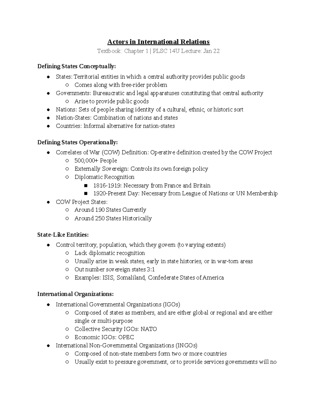 Actors in International Relations Notes - Actors in International ...