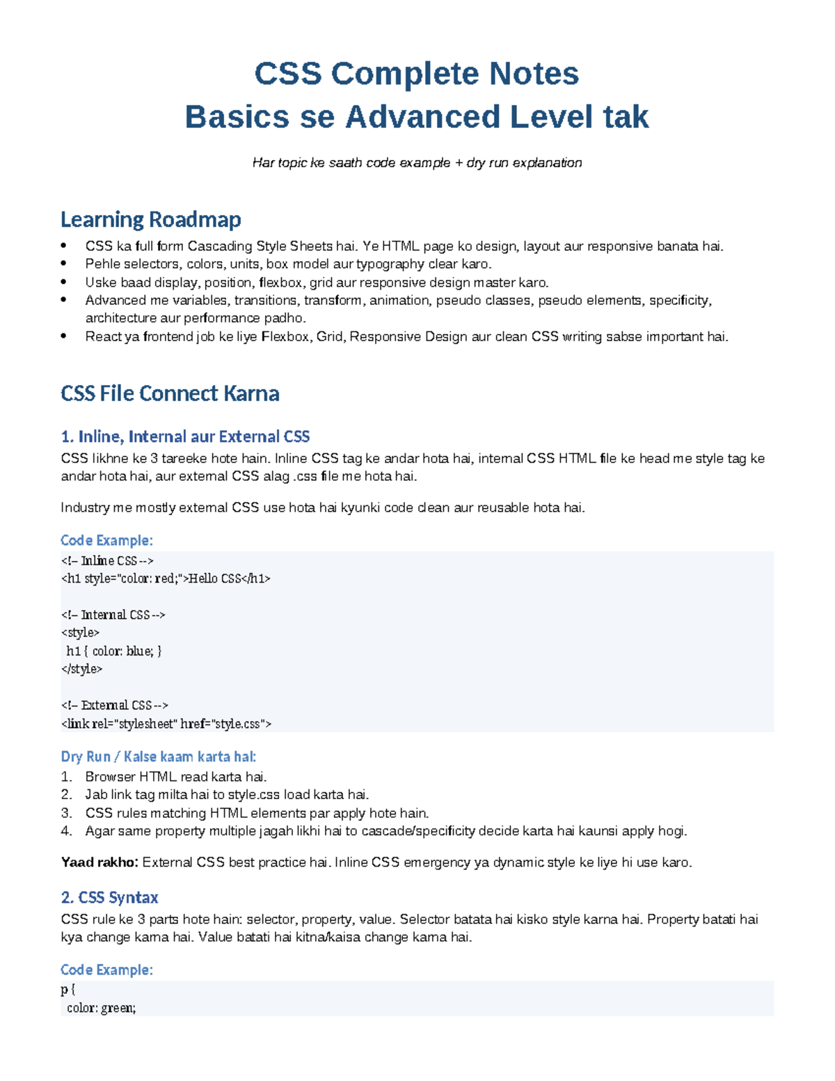CSS Complete Notes: Basics to Advanced (CSS 101) - Studocu
