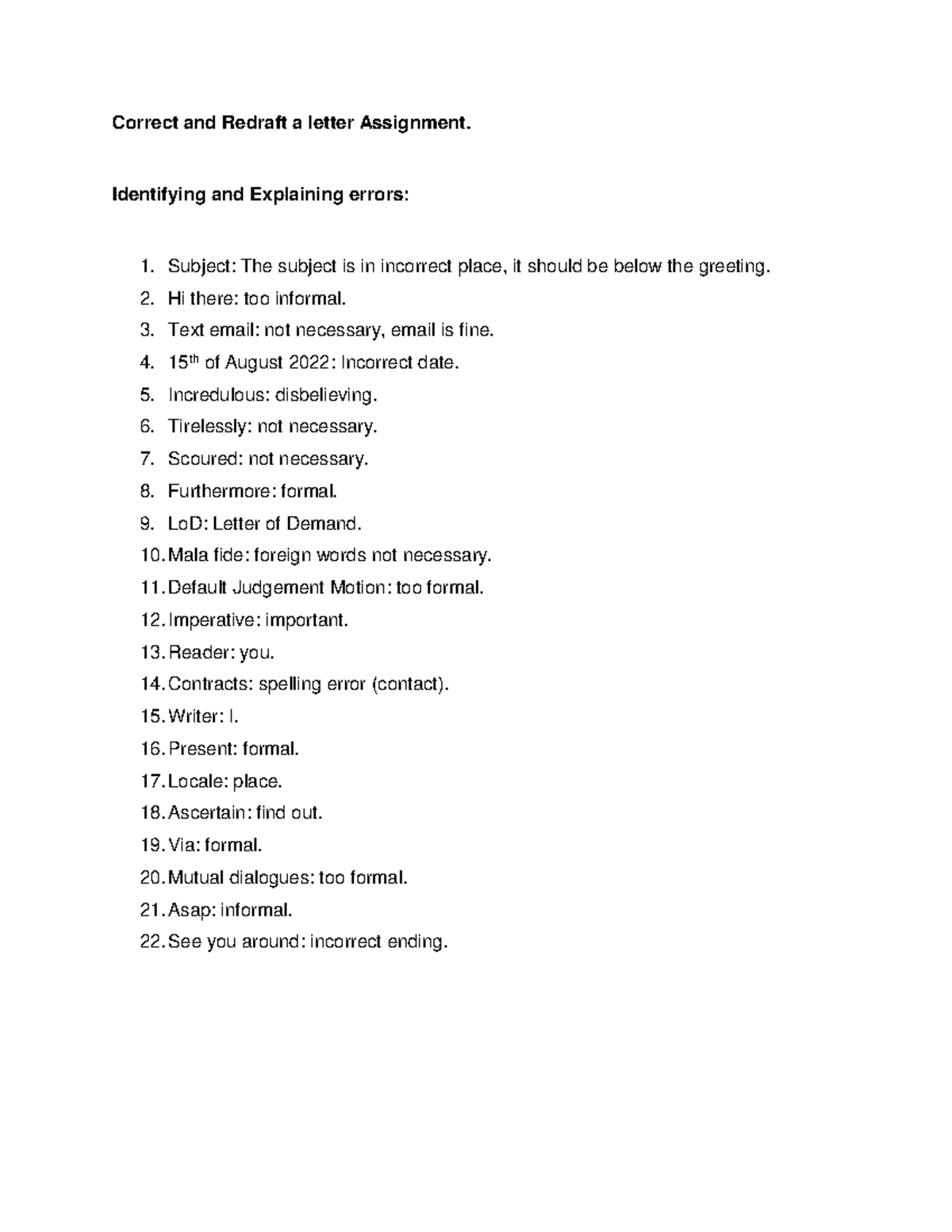 Correct and Redraft a Letter Assignment: Error Identification and ...