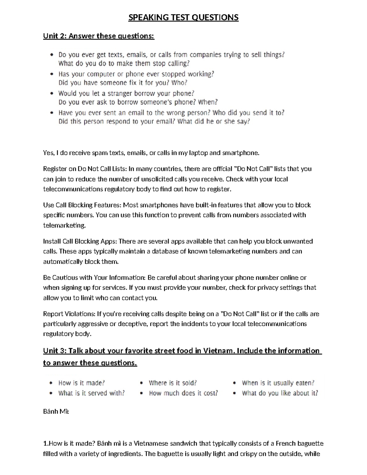 Midterm 5: Vietnamese Speaking Test Questions and Answers - Studocu