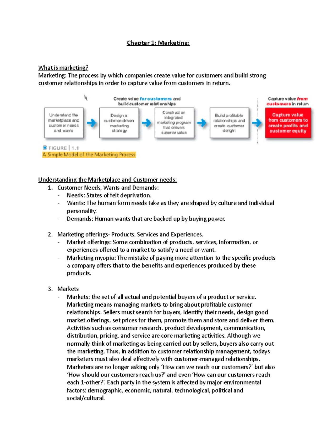 Chapter 1 & 2 Marketing Principles Notes for MKT 101 - Studeersnel