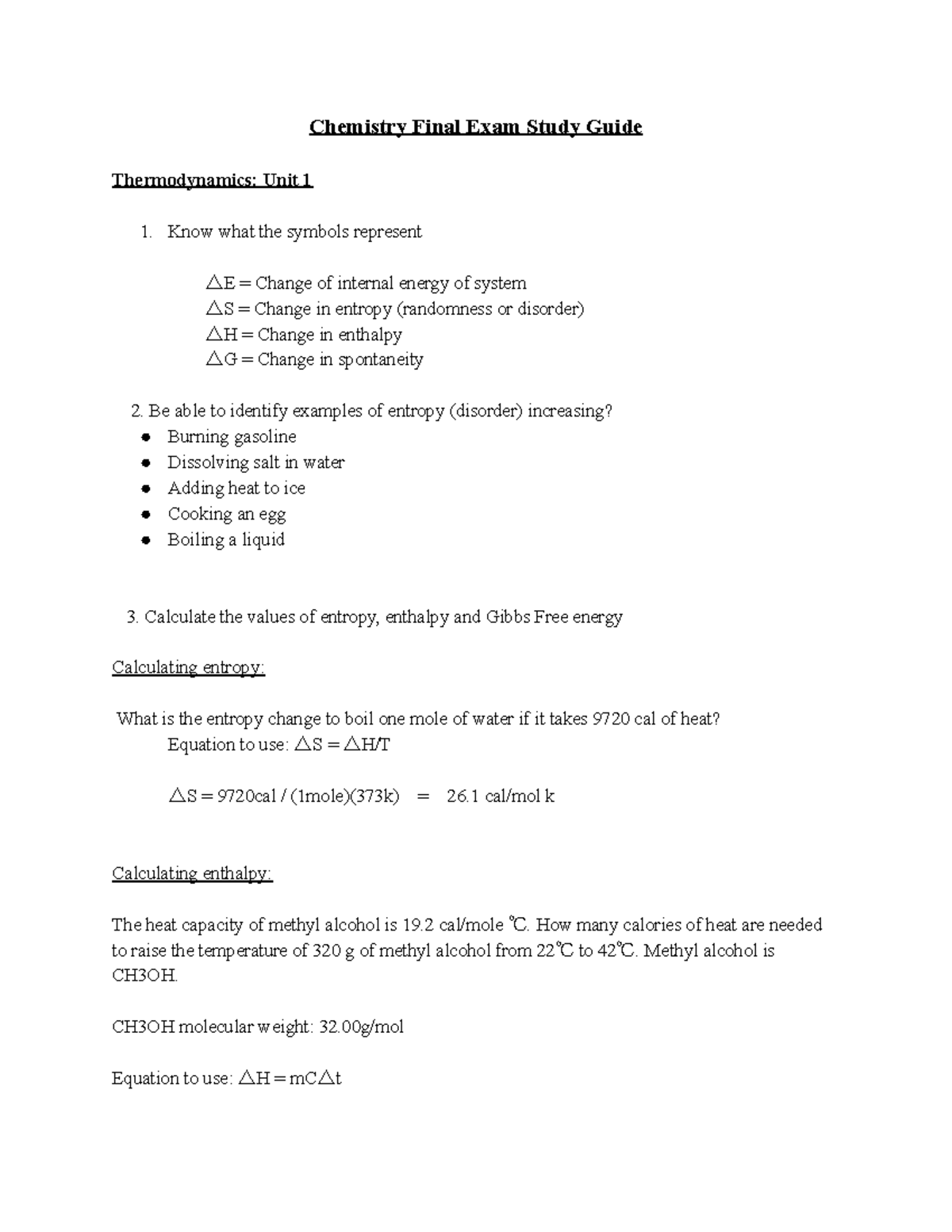 Chemistry (CHEM101) Final Exam Study Guide and Review Notes - Studocu