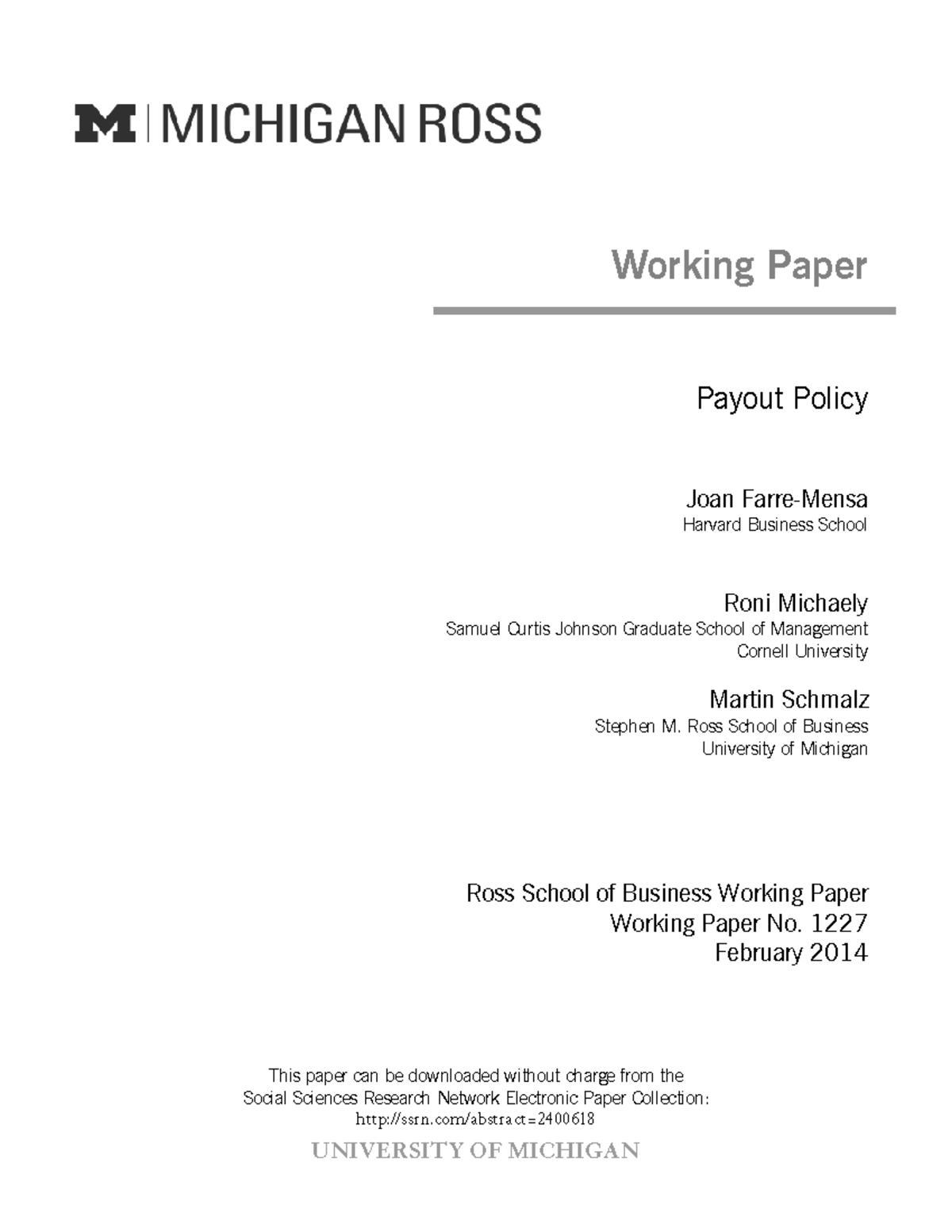 Payout Policy Trends: Insights from Recent Literature (Working Paper No ...