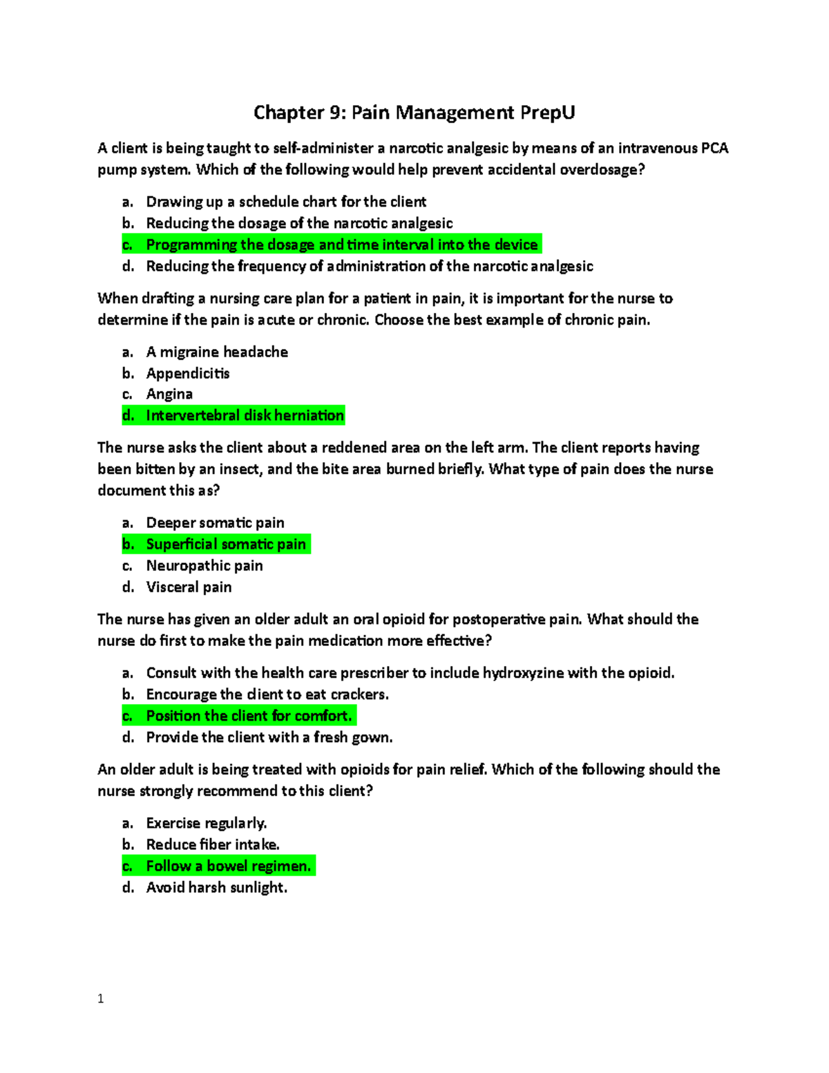 Pain Management PrepU Study Guide - Chapter 9 by P. Gautreaux - Studocu