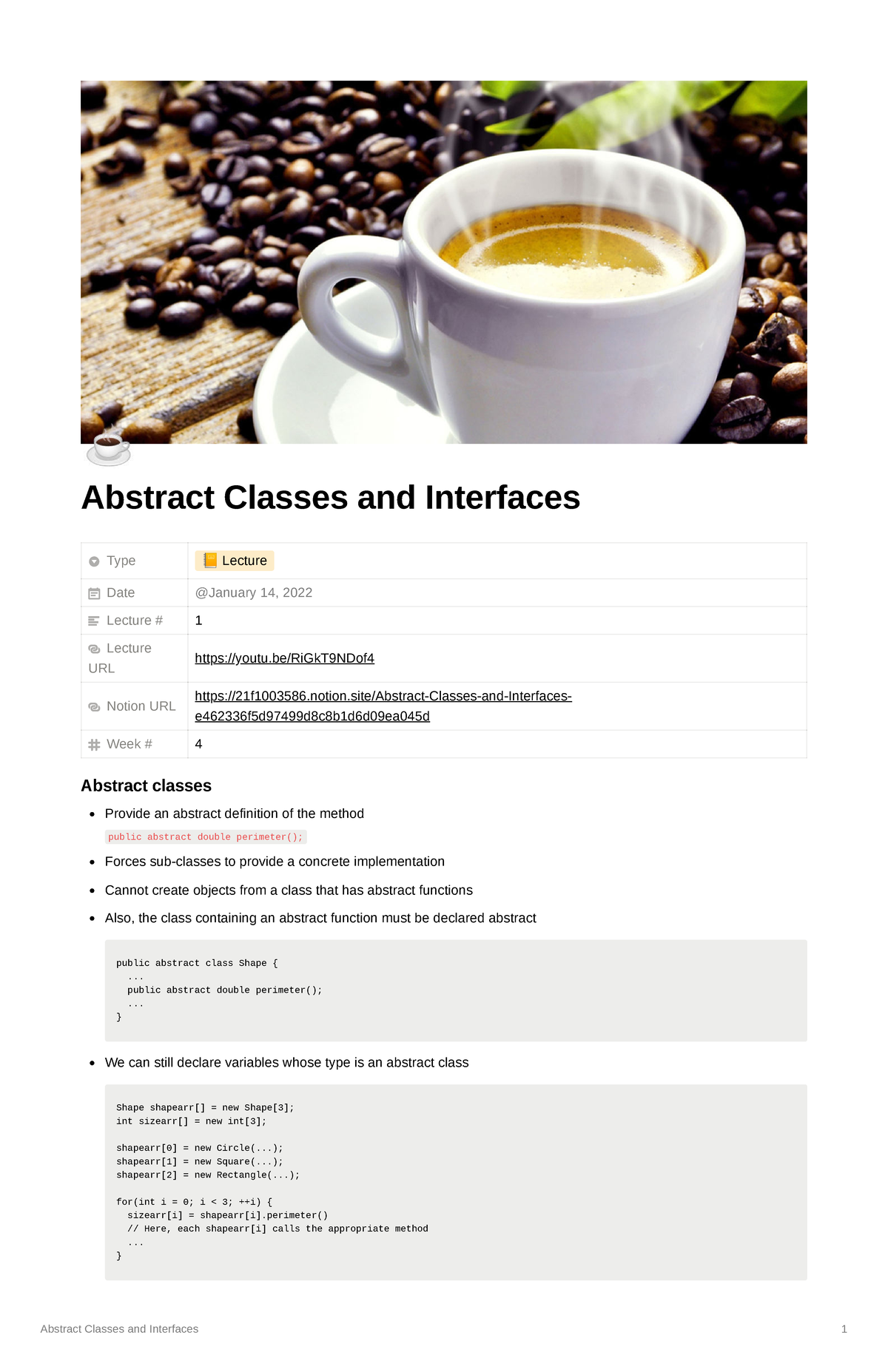 Week 4 - Abstract Classes, Interfaces, and Object Control - Studocu