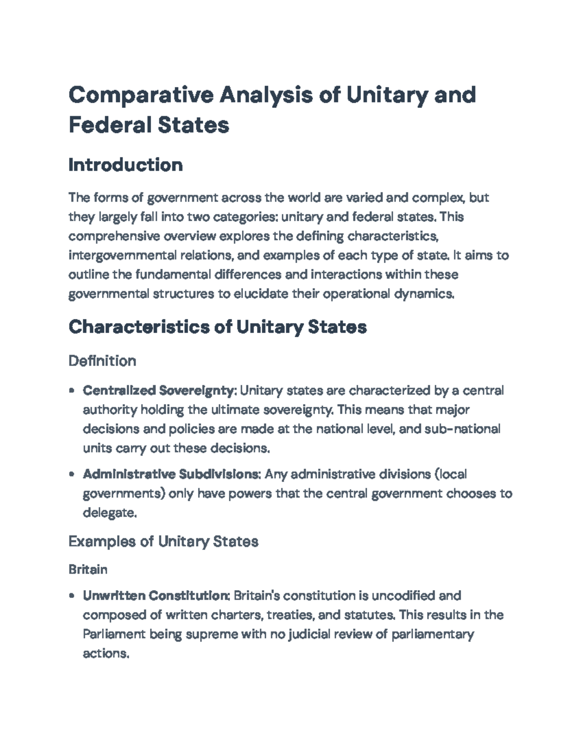 Comparative Analysis of Unitary vs. Federal States (Gov 101 ...