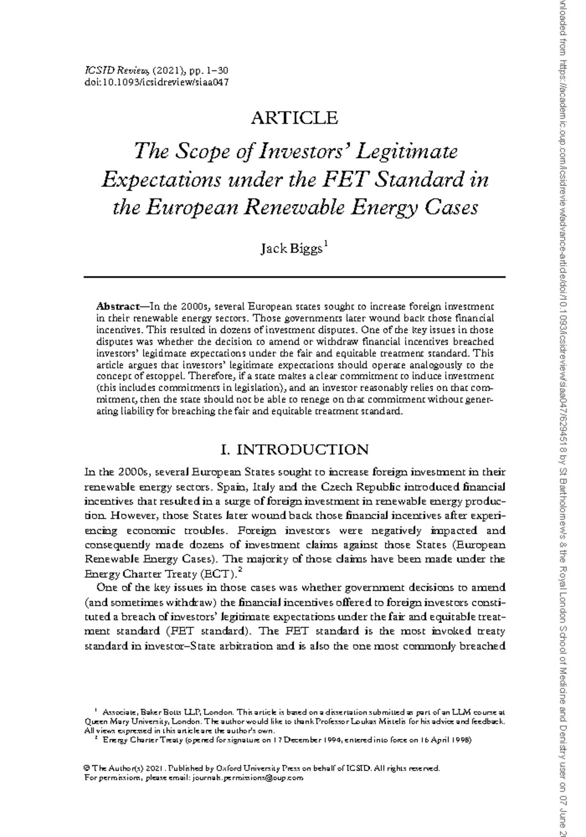 Balancing FET Standard & Environmental Protection in Int'l Investment ...