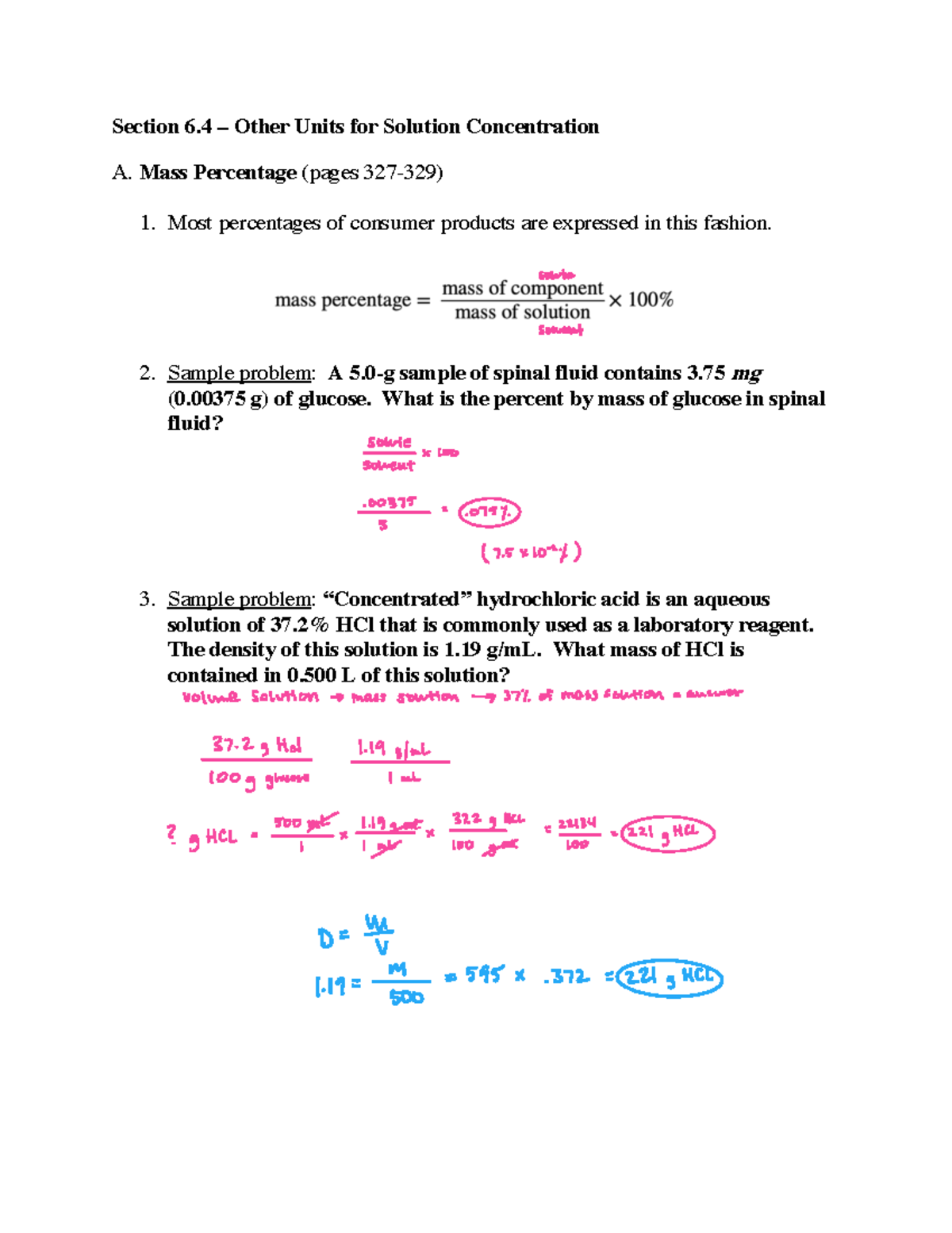6.4 Summary Notes on Solution Concentration Units and Problems - Studocu