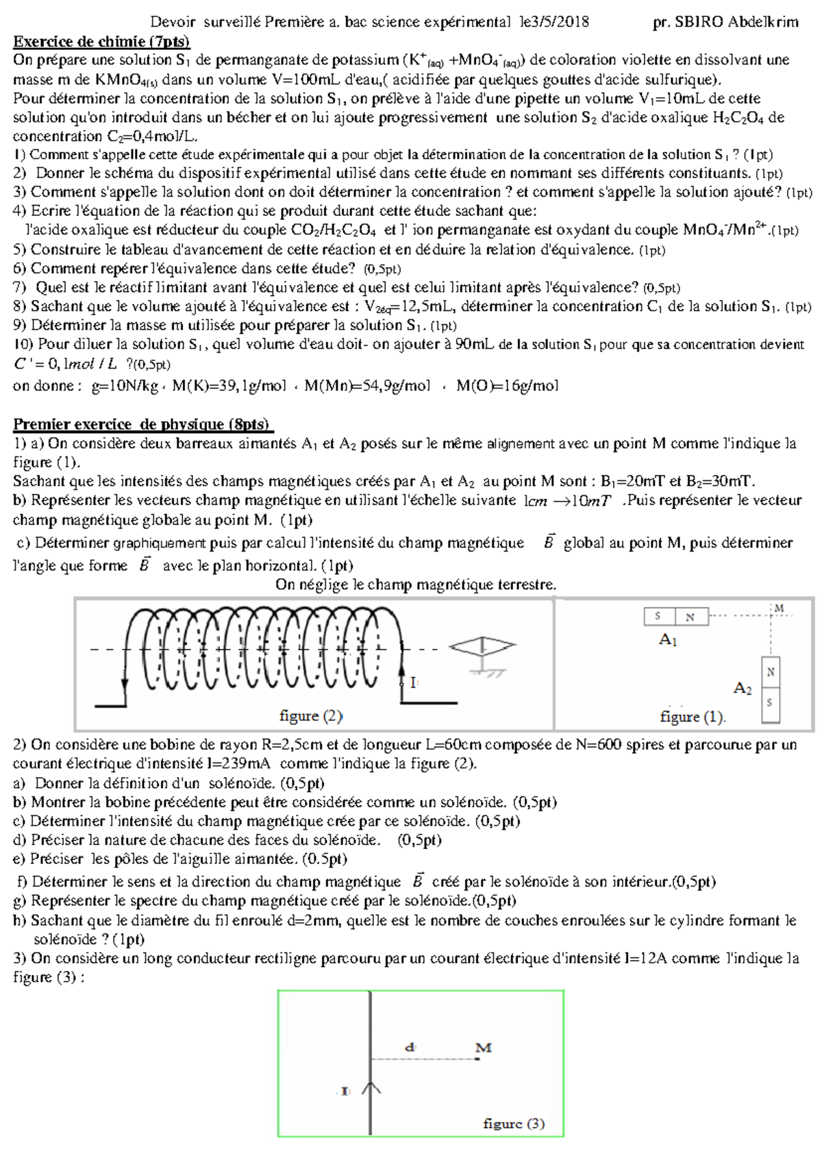 Devoir 2 modele 1 physique chimie 1er bac semestre 2 3 - Devoir ...
