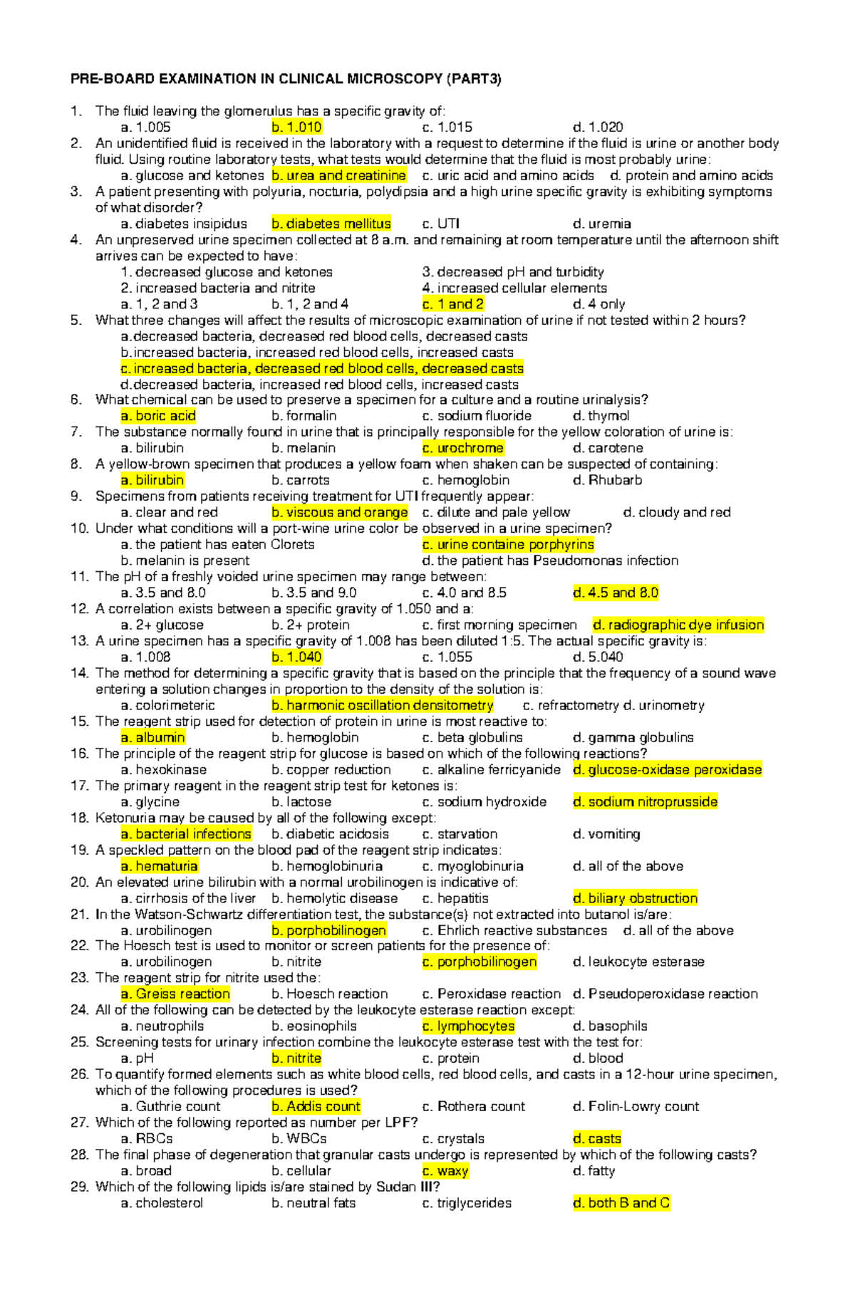 Part 3 CM - Pre-Board Exam in Clinical Microscopy Practice Questions ...