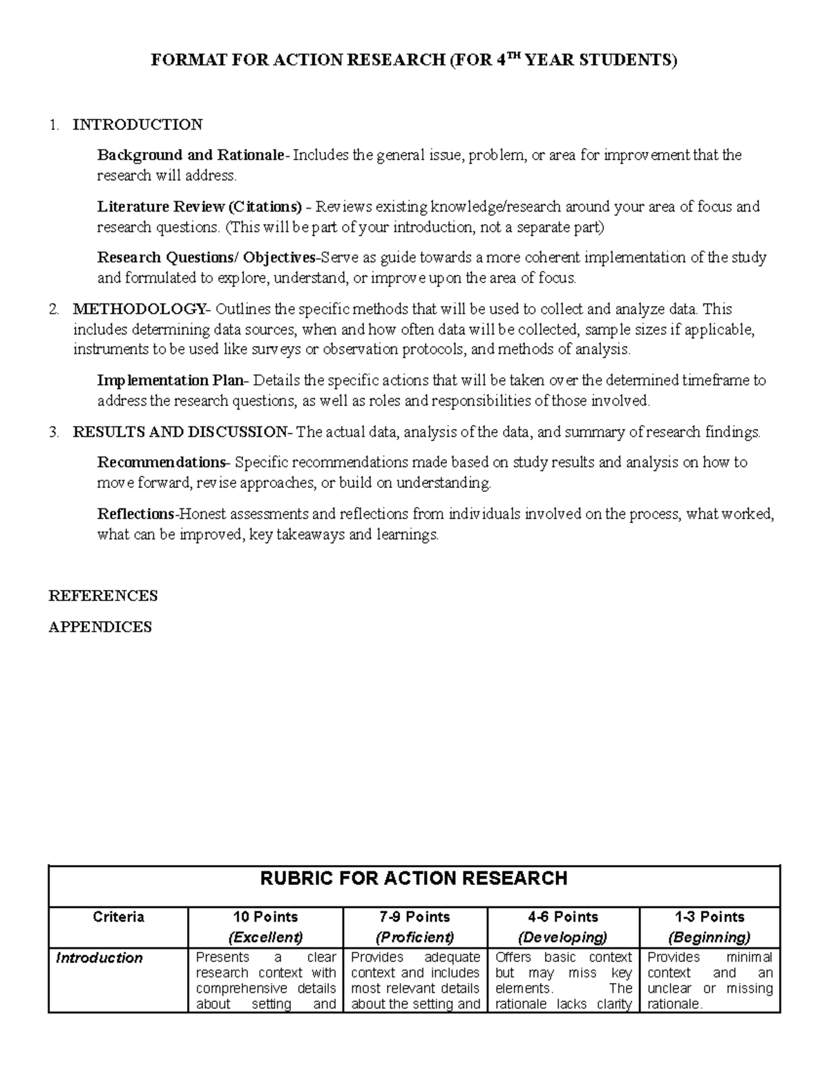 Action Research Format Guide for 4th Year Students - Studocu