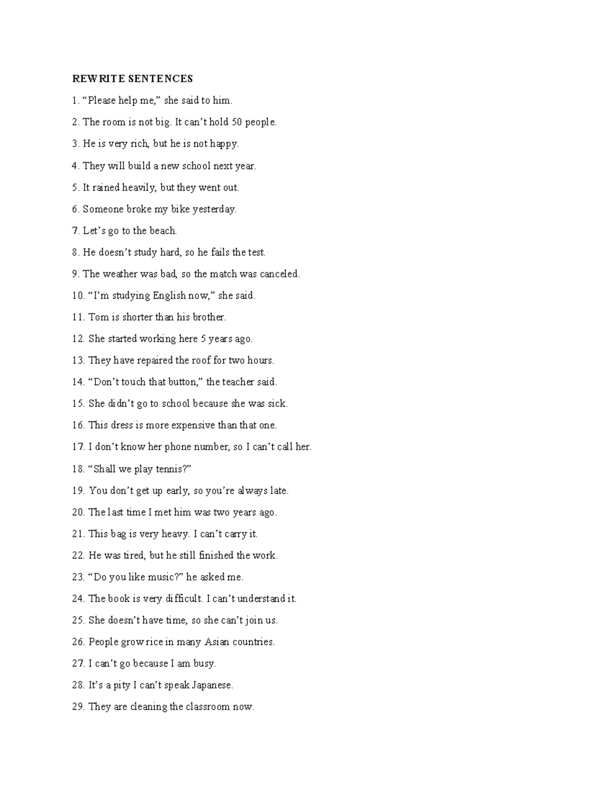 Rewrite Sentences - ESL Practice for Ads - Studocu