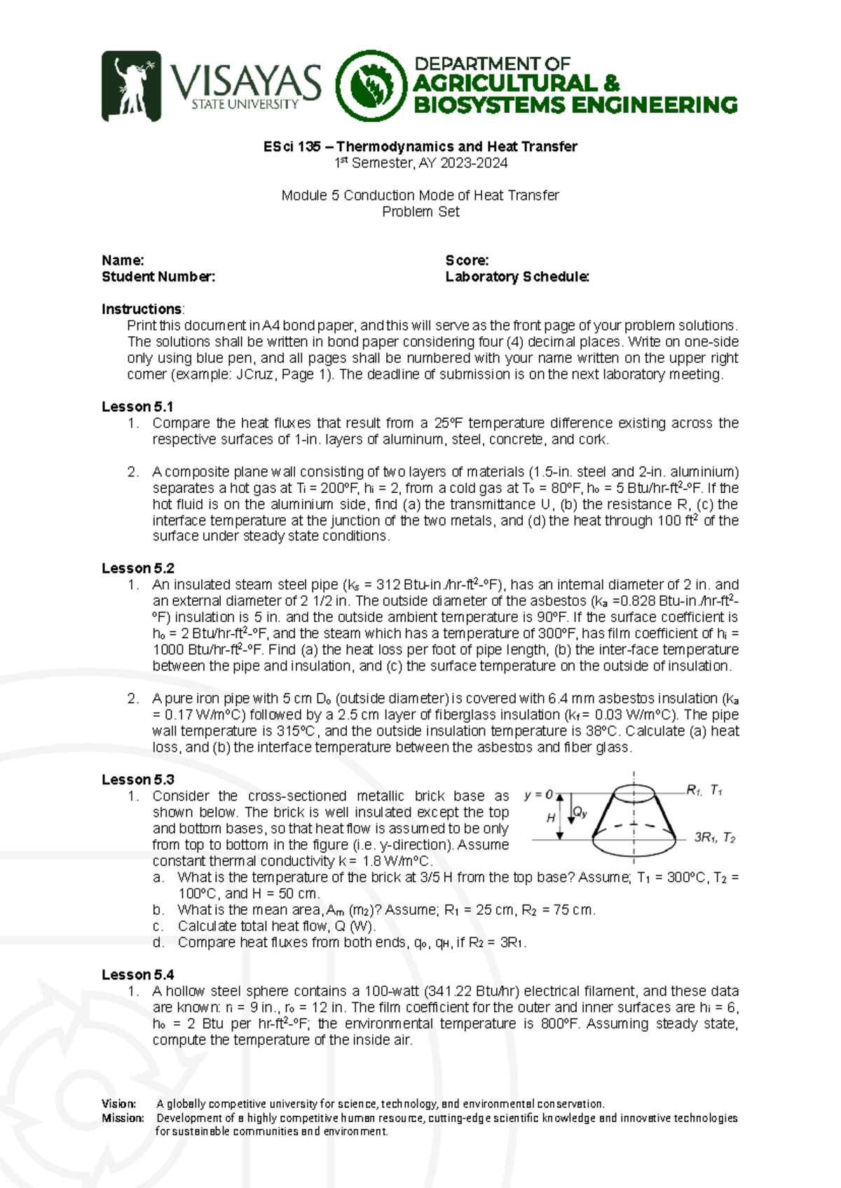 Laboratory 5 - Heat Transfer Problem Set (ESci 135) - Studocu