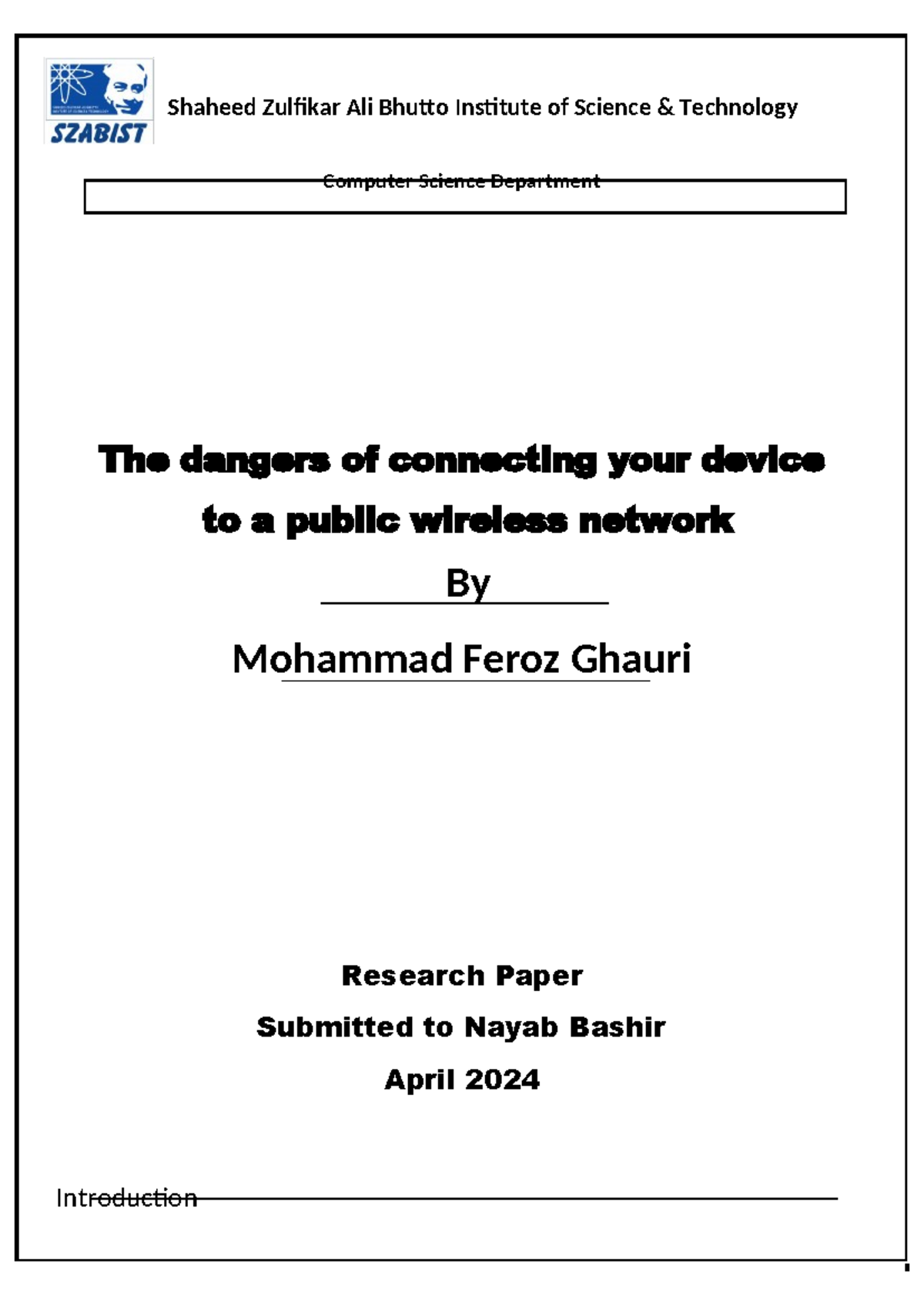 CS101: Research Paper on Dangers of Public Wireless Networks - Studocu