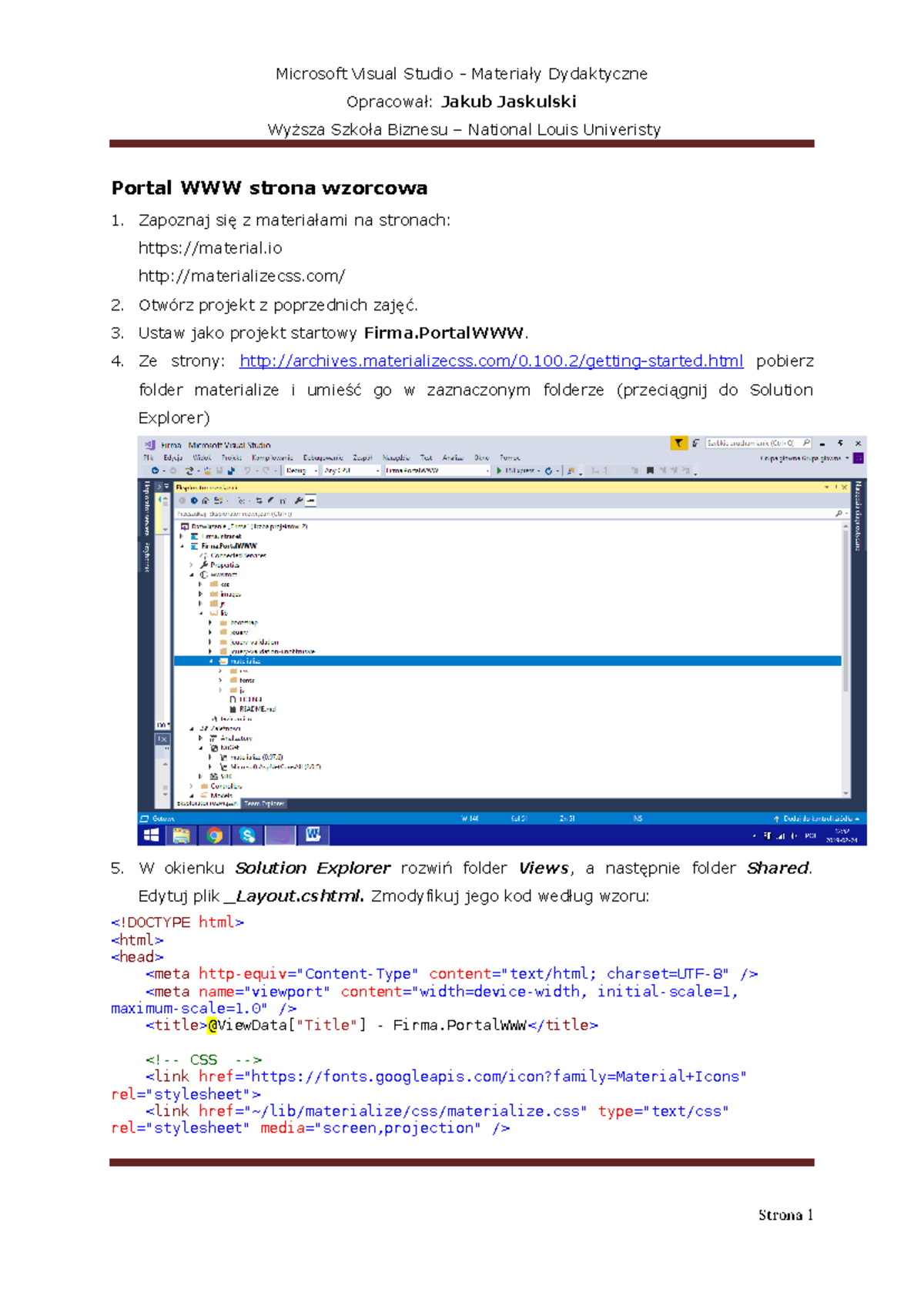 ASP3 - Materiały Dydaktyczne do Microsoft Visual Studio - Studocu