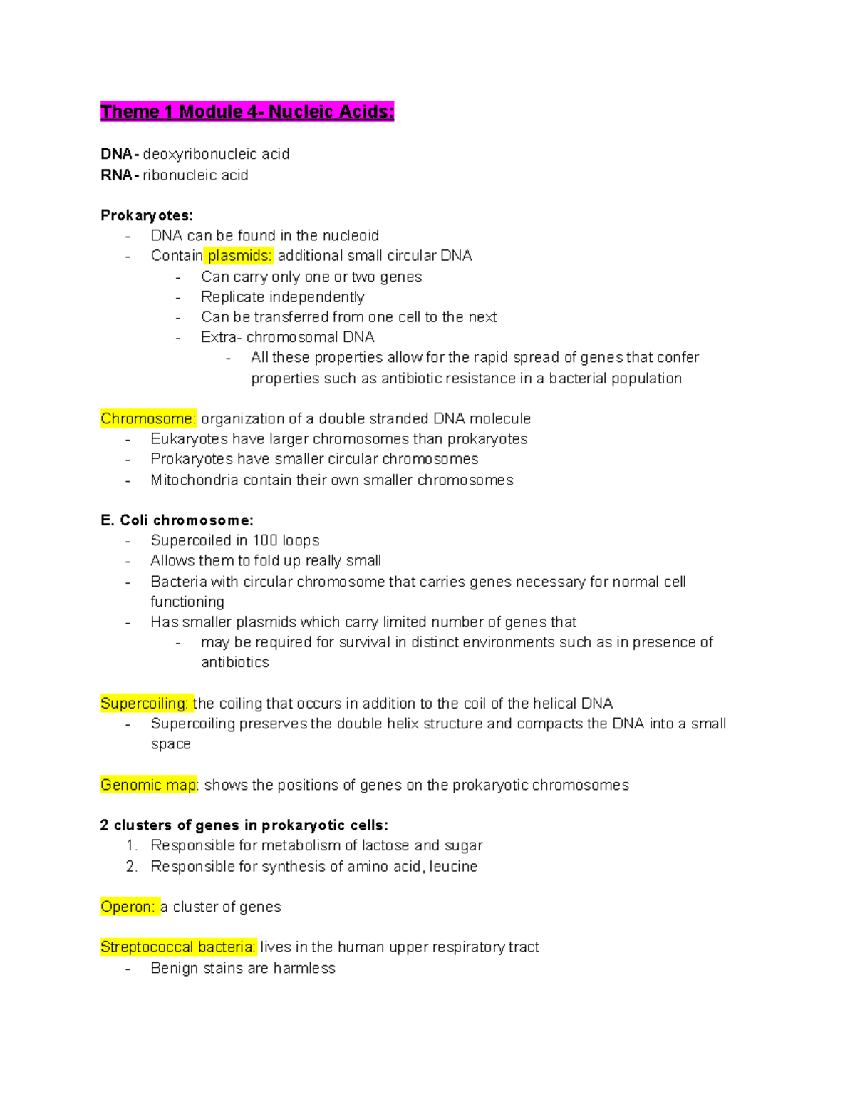 Study Notes - Theme 1 Module 4: Nucleic Acids Overview - Studocu
