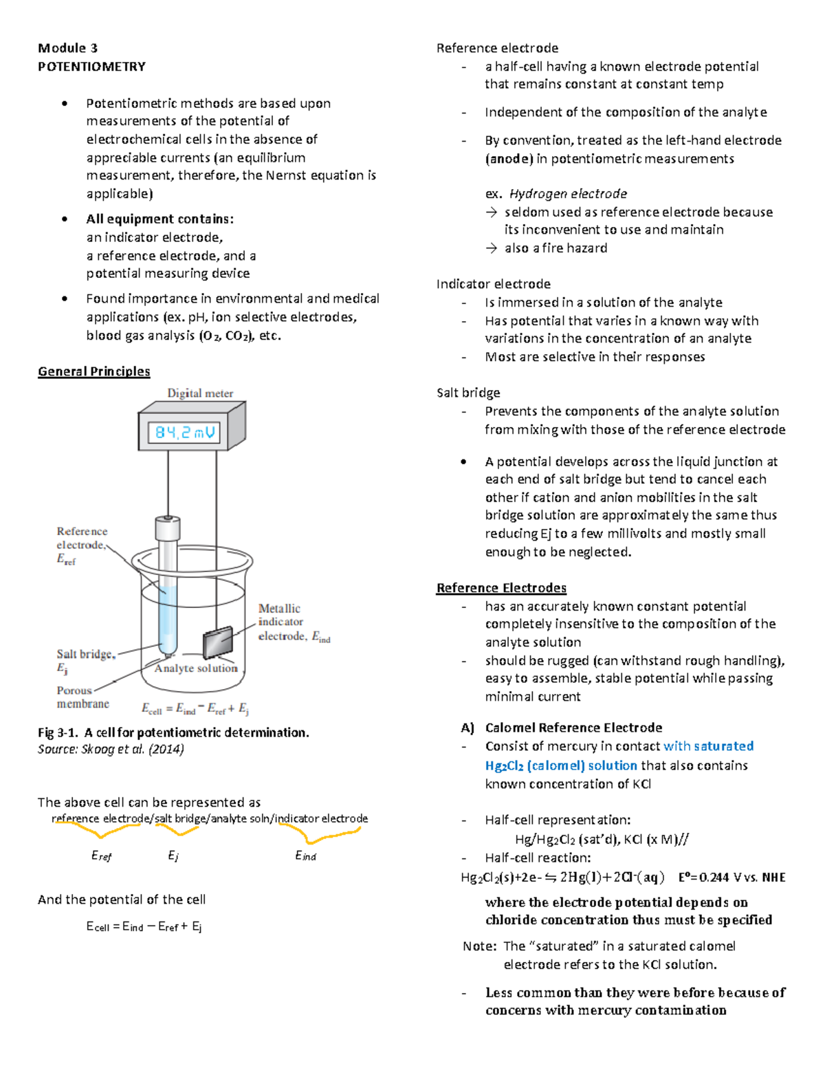 Chem 223 H1 Final Exam Study Notes on Potentiometry Module 3 - Studocu