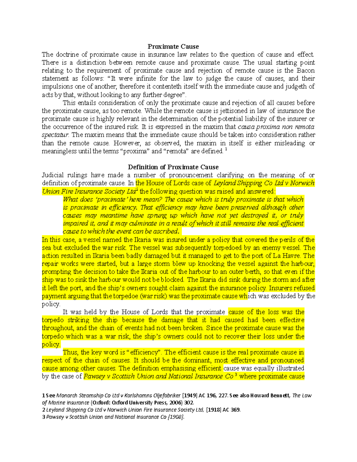 Proximate Cause in Insurance Law: Understanding Double Insurances - Studocu