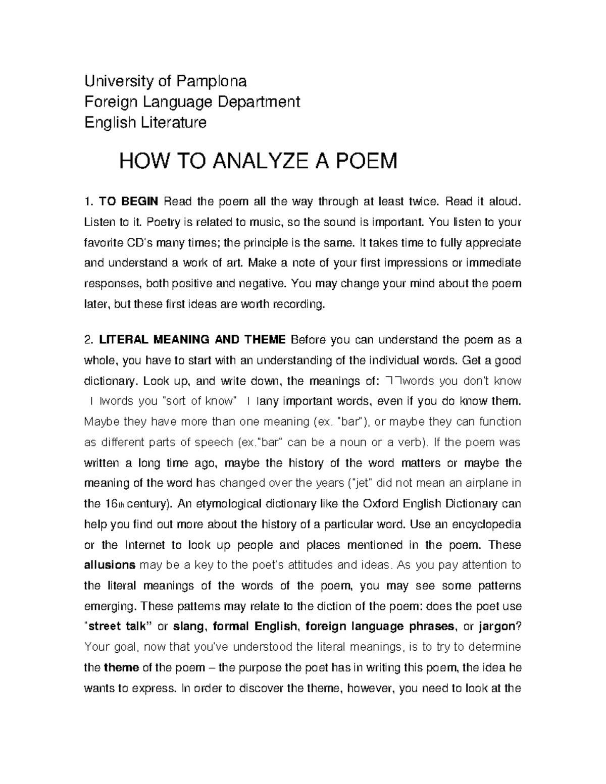 HOW TO ANALYZE A POEM - English Literature Guide (ENG 101) - Studocu