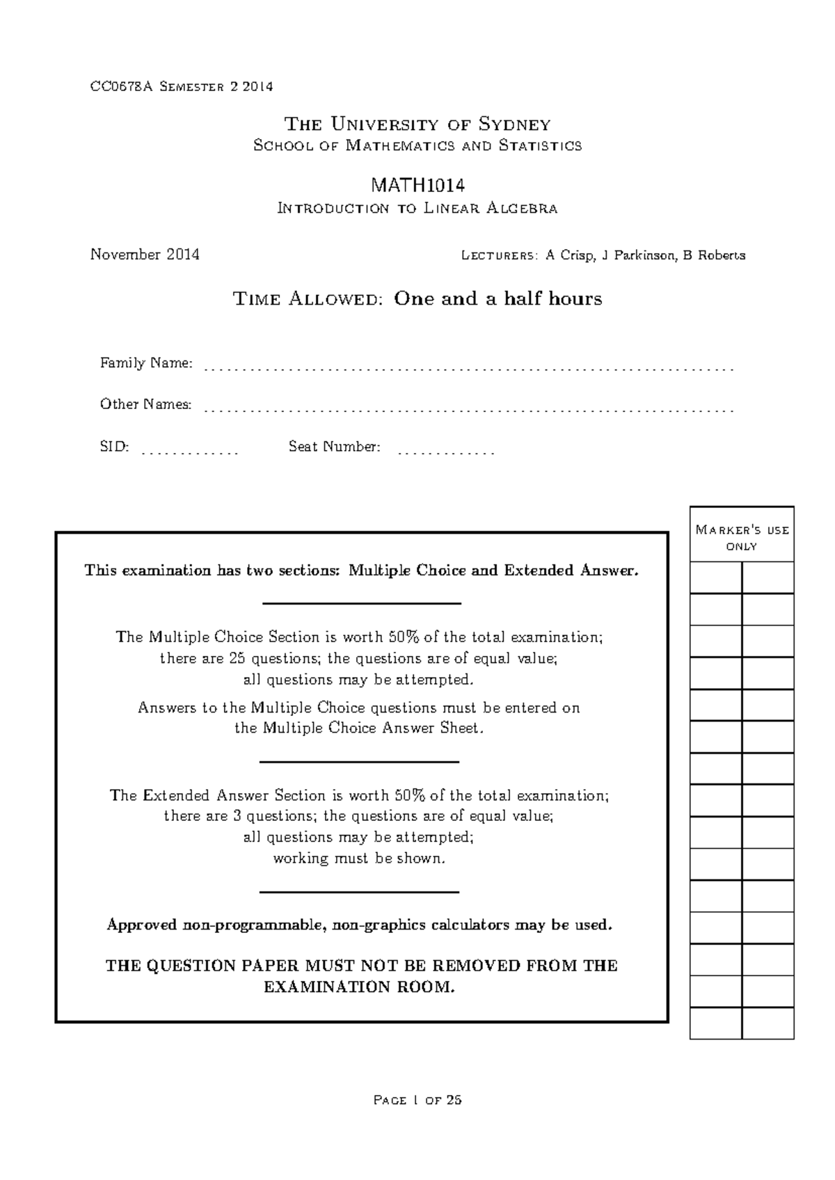 Exam 2014, questions - CC0678A Semester 2 2014 The University of Sydney ...