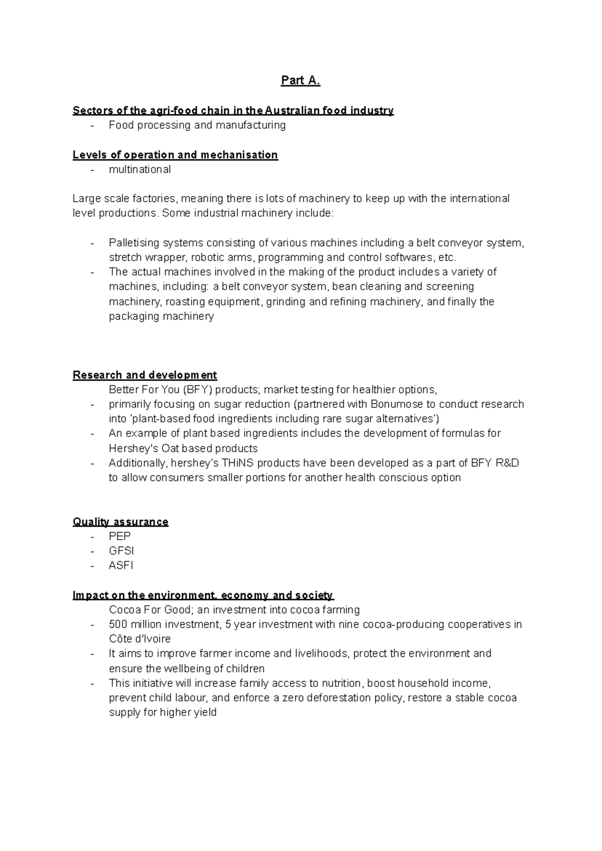 Food Tech Task 1 Yr12: Hershey's Operations & Sustainability Report ...